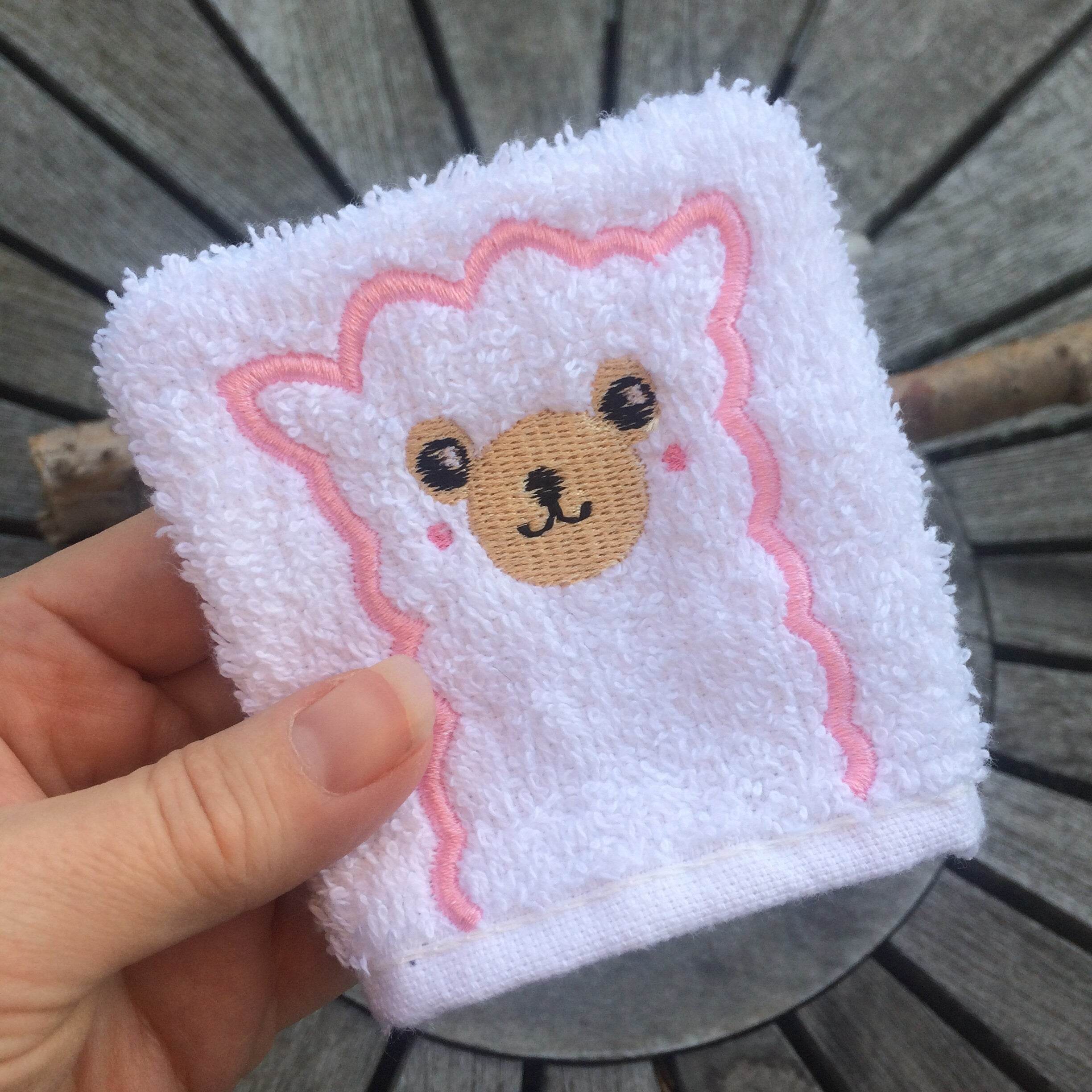 Lama-Waschlappen Stickdatei ITH 10x10 Waschhandschuh Alpaka Tiere - Sewando