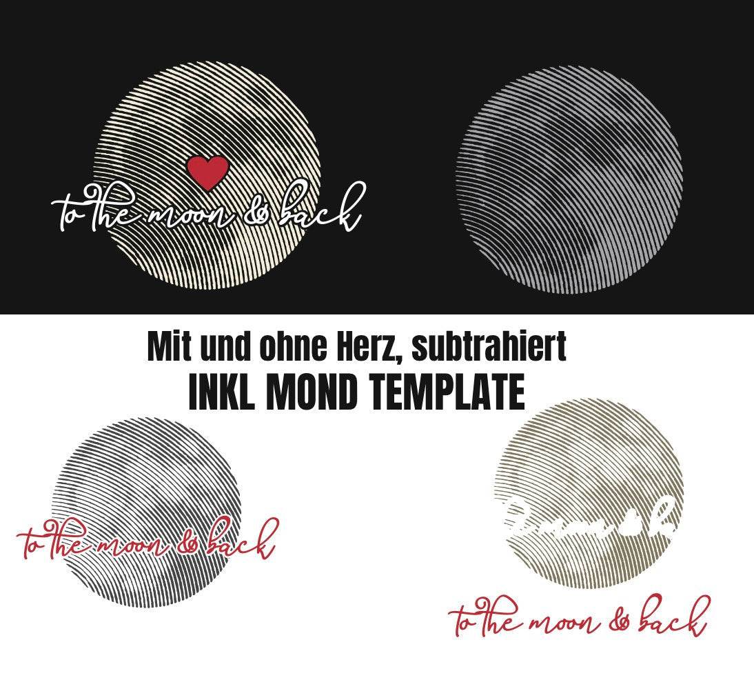 Plotterdatei MOND LineART - bis zum Mond und zurück - inkl Schriftzug und Template - Sewando