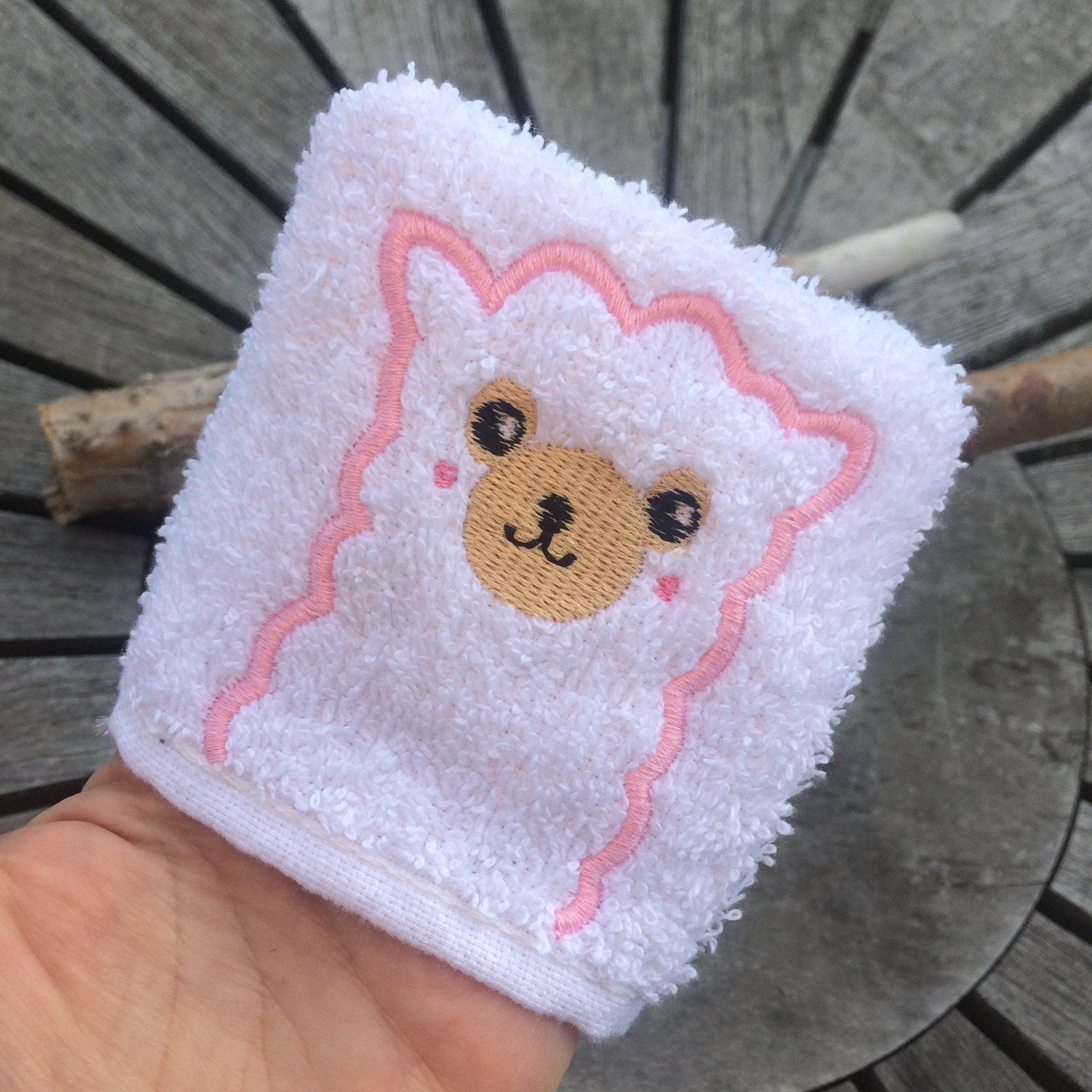 Lama-Waschlappen Stickdatei ITH 10x10 Waschhandschuh Alpaka Tiere - Sewando