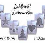 Stickdatei Lichtbeutel Weihnachten ITH 13 cm x 18 cm, sieben Dateien, Lichterbeutel, Windlicht, Teelicht - Sewando