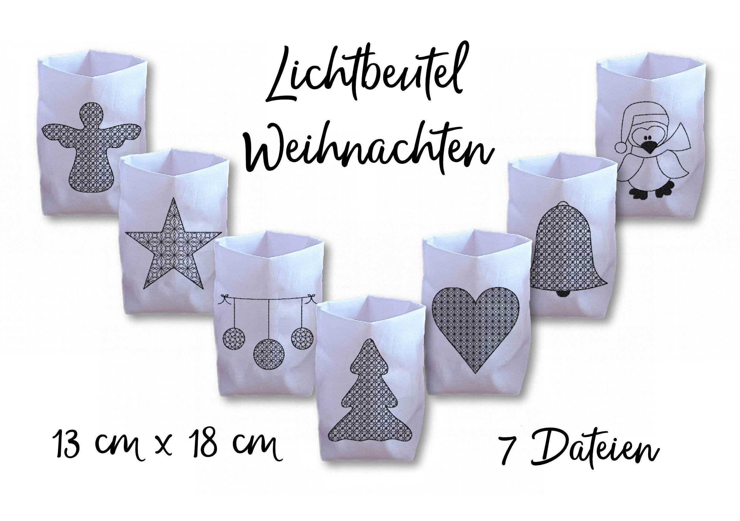 Stickdatei Lichtbeutel Weihnachten ITH 13 cm x 18 cm, sieben Dateien, Lichterbeutel, Windlicht, Teelicht - Sewando
