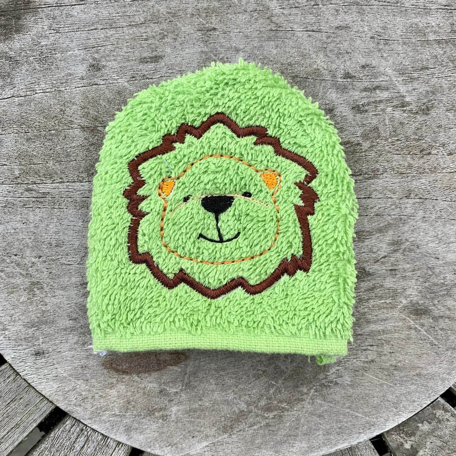 Löwen-Waschlappen Stickdatei ITH 10x10 Waschhandschuh Tierwaschlappen Tierwaschhandschuh Zoo Baby - Sewando