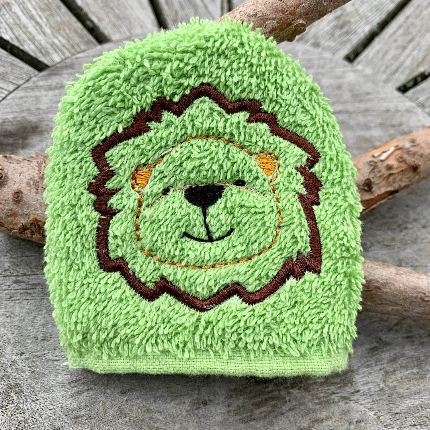 Löwen-Waschlappen Stickdatei ITH 10x10 Waschhandschuh Tierwaschlappen Tierwaschhandschuh Zoo Baby - Sewando