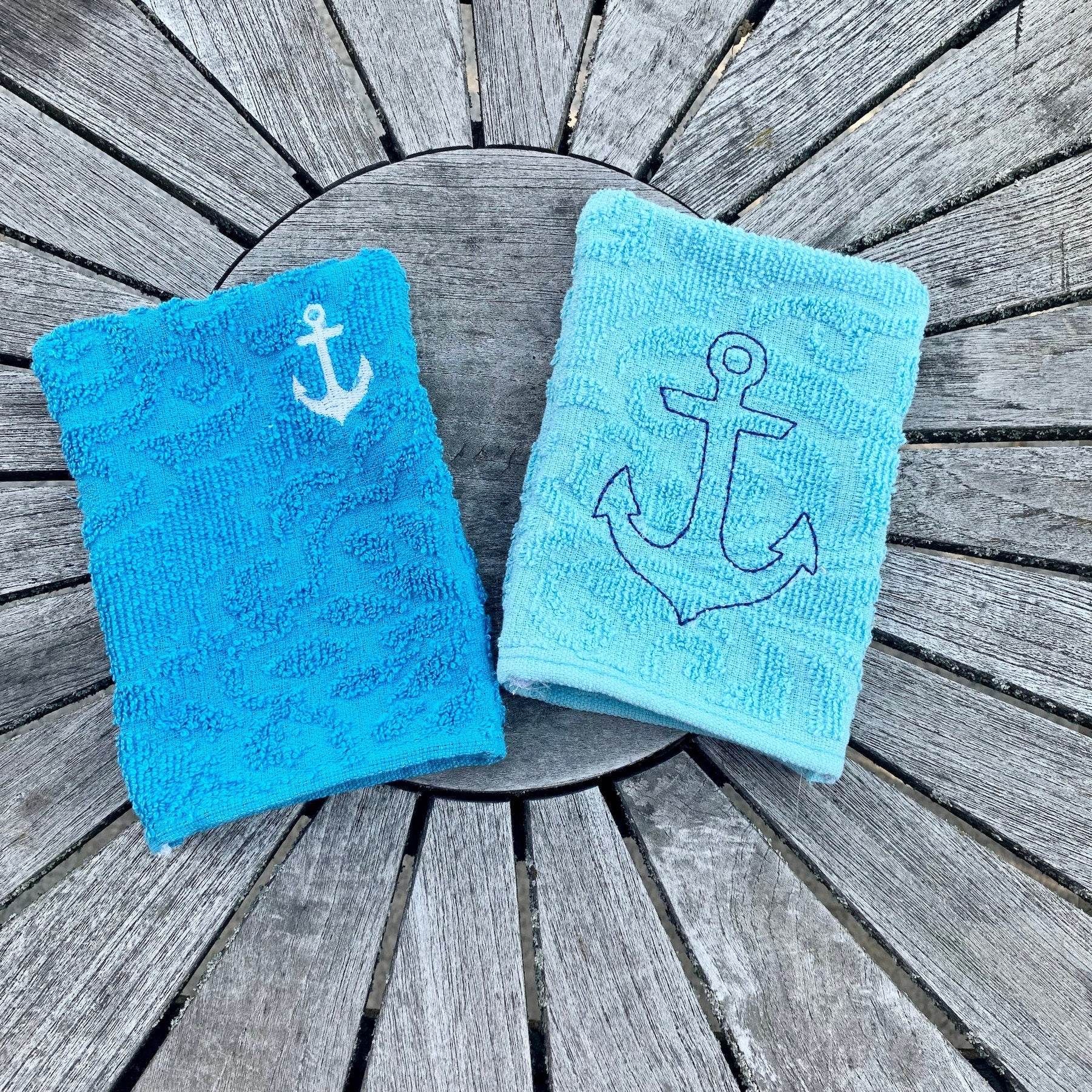 Anker-Waschlappen Stickdatei ITH 13x18 Waschhandschuh Geschenk maritim Meer Urlaub Reise Strand - Sewando