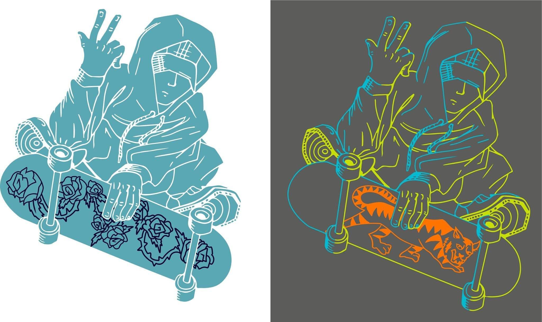 Plotterdatei Skate Cool / Skater / 3 Versionen inkl. easy Version SVG und DXF - Sewando
