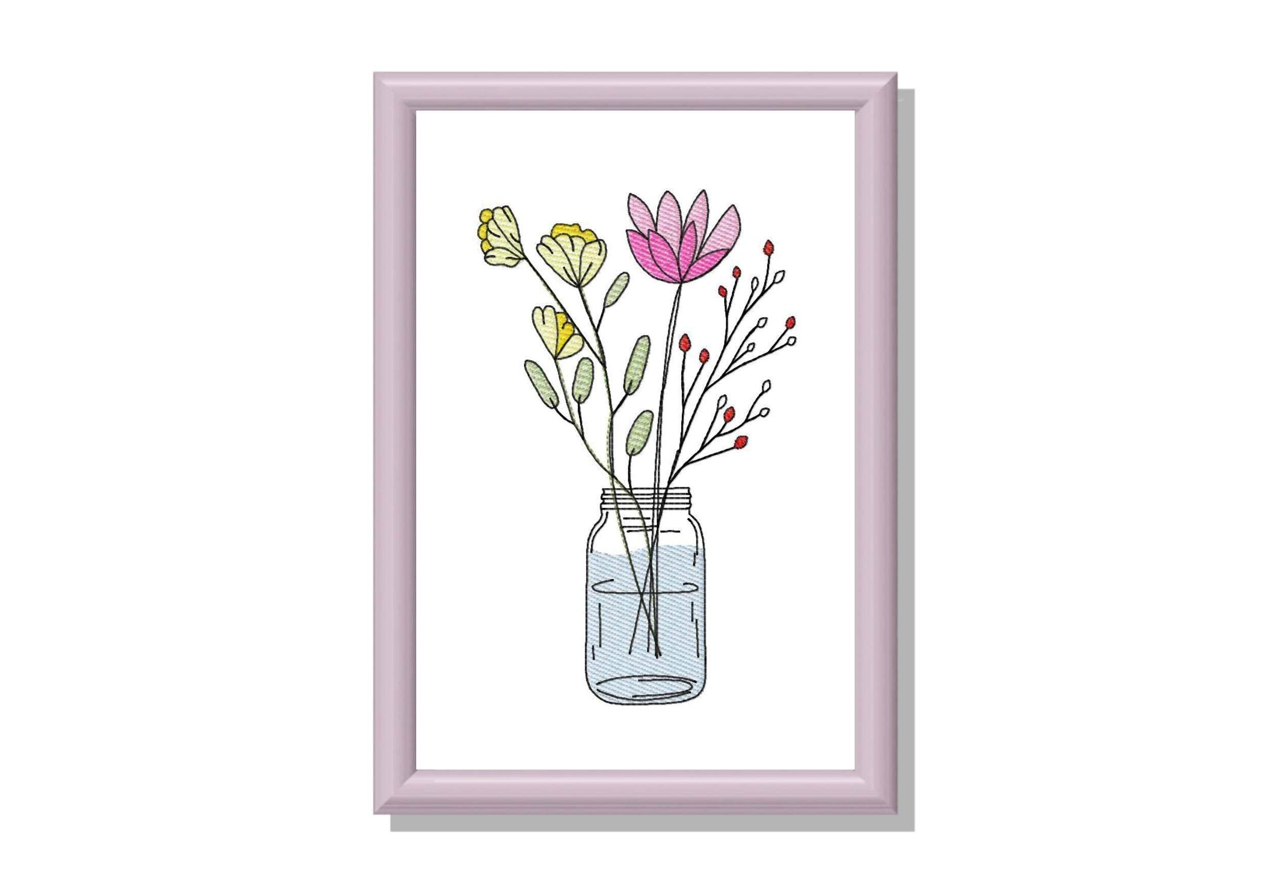 Stickdatei Blumenglas Nr. 1 in vier Größen, Sommer, Frühling, Wildblumen, Vase, Glas - Sewando