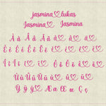Stickdatei Schrift Französisch mit Herzen In Love 3 ca. 25mm Set 641 - Sewando