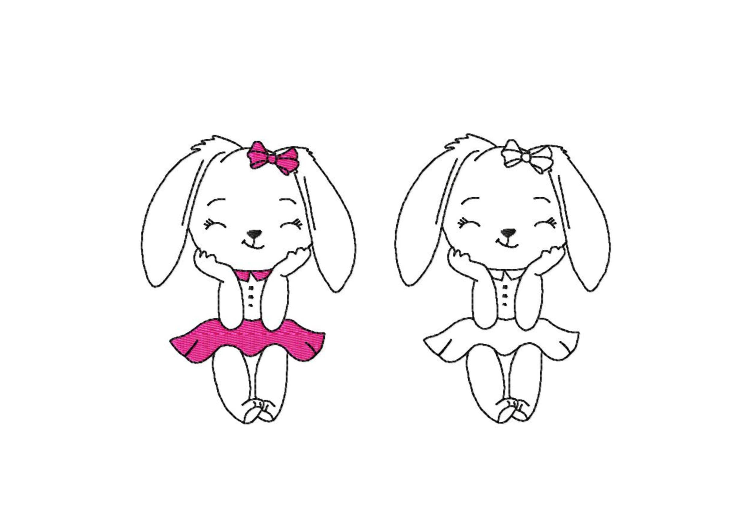 Stickdatei Hasenmädchen, LineArt, Redwork, Silhouette, drei Größen, zwei Varianten - Sewando