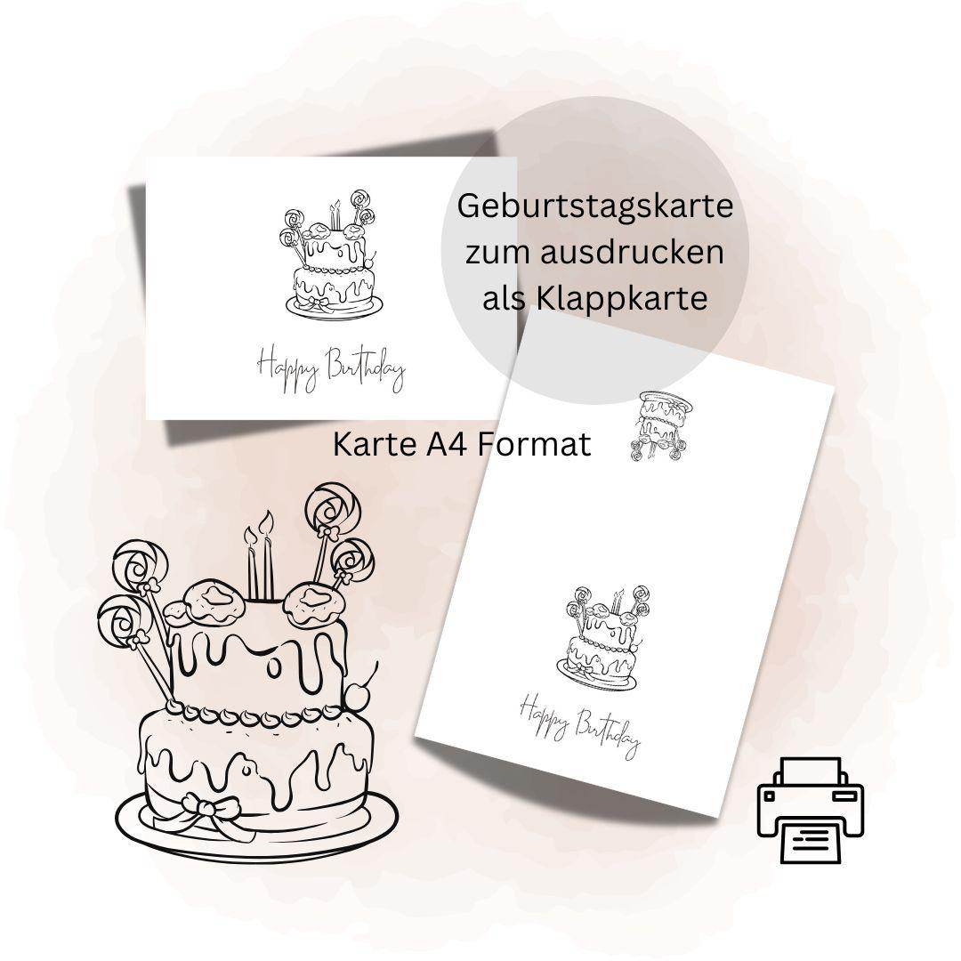 Geburtstagskarte 1 download Geburtstag Karte Grußkarte A4 digitaler Sofortdownload zum selbst ausdrucken pdf - Sewando