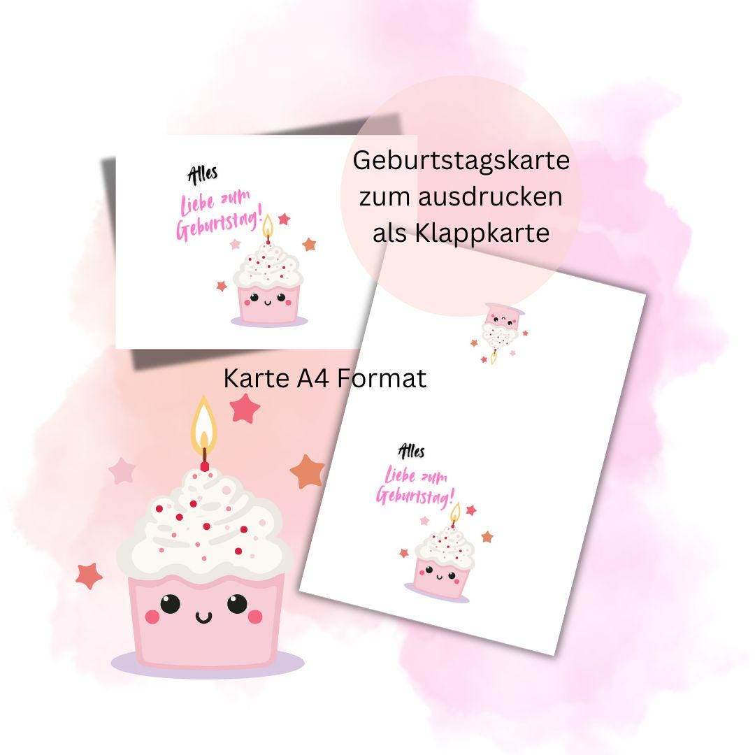Geburtstagskarte 2 download Geburtstag Karte Grußkarte A4 digitaler Sofortdownload zum selbst ausdrucken pdf - Sewando