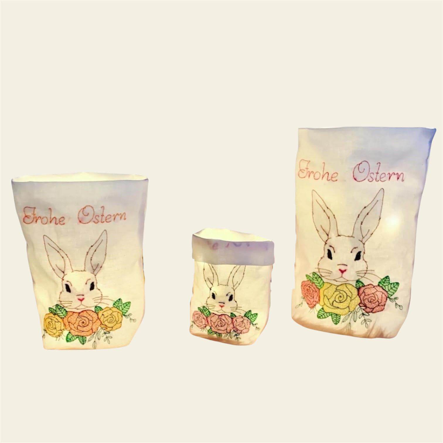 Stickdatei Osterbeutel Lichtbeutel mit Hase und Blumen Set 929 - Sewando