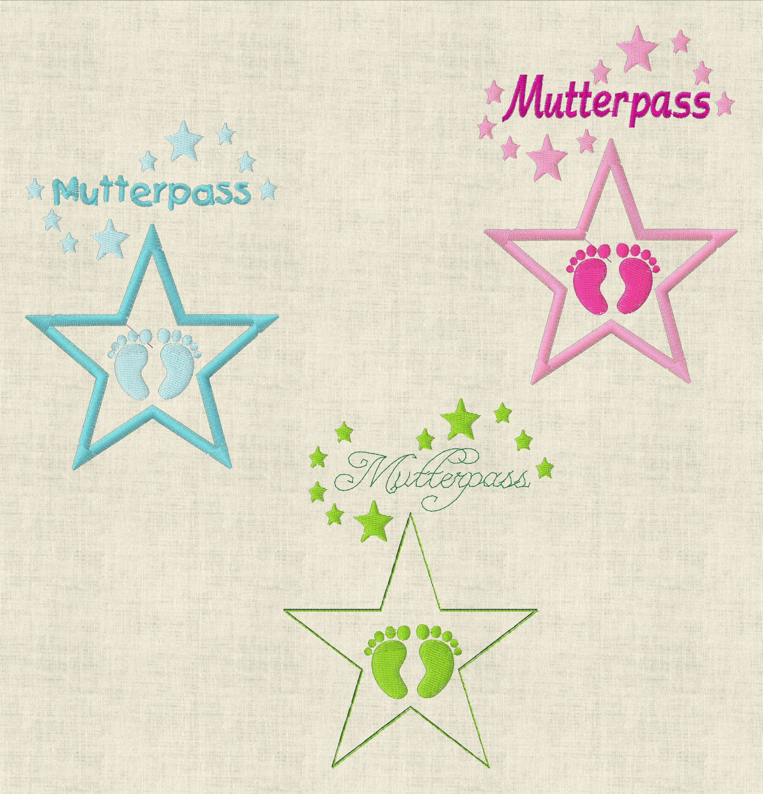 Stickdatei Mutterpass Stern Babyfüsse Baby Füsse Set 409 - Sewando