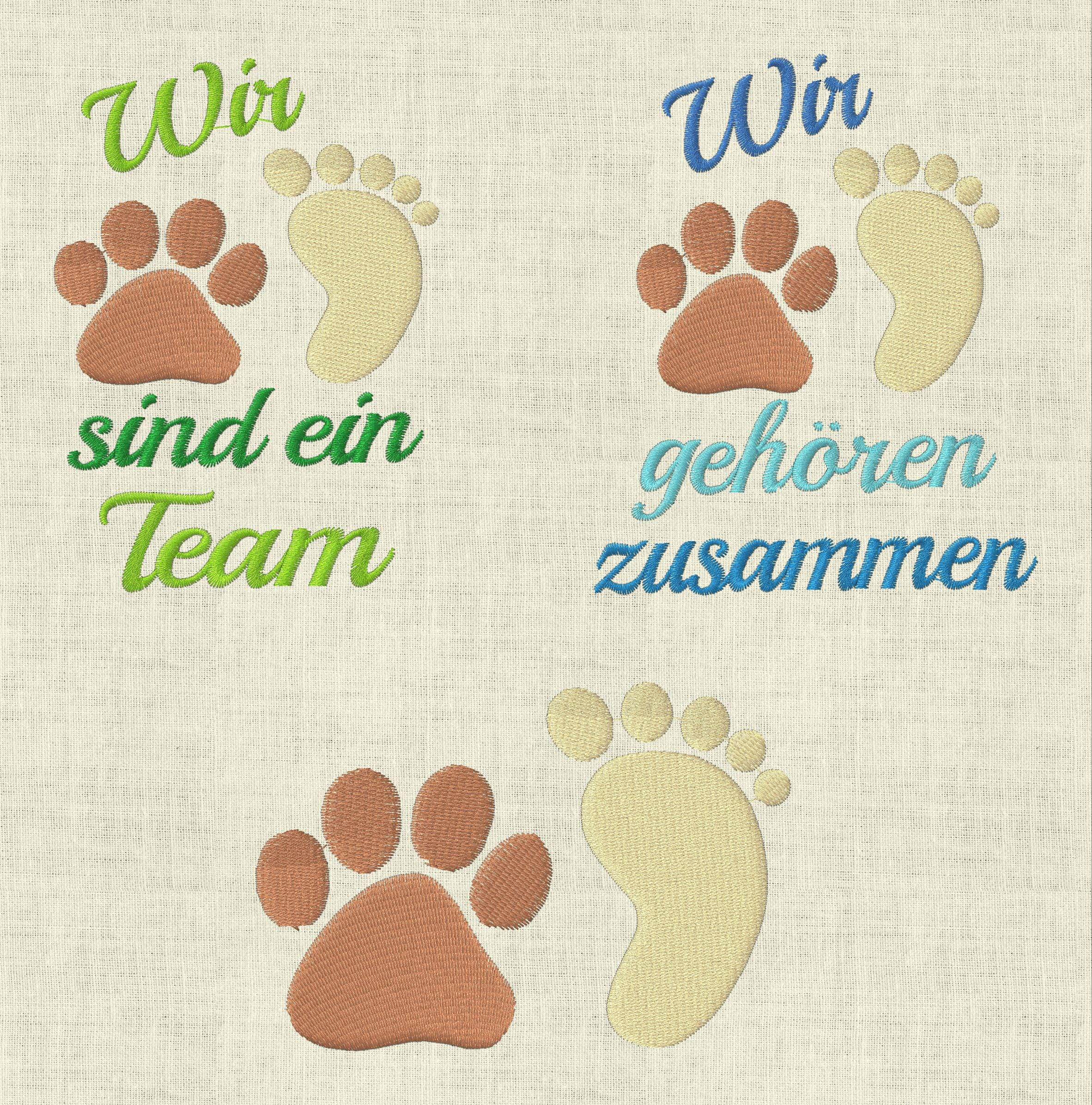 Stickdatei Hund Wir sind ein Team Pfote Füsse Set 451 - Sewando