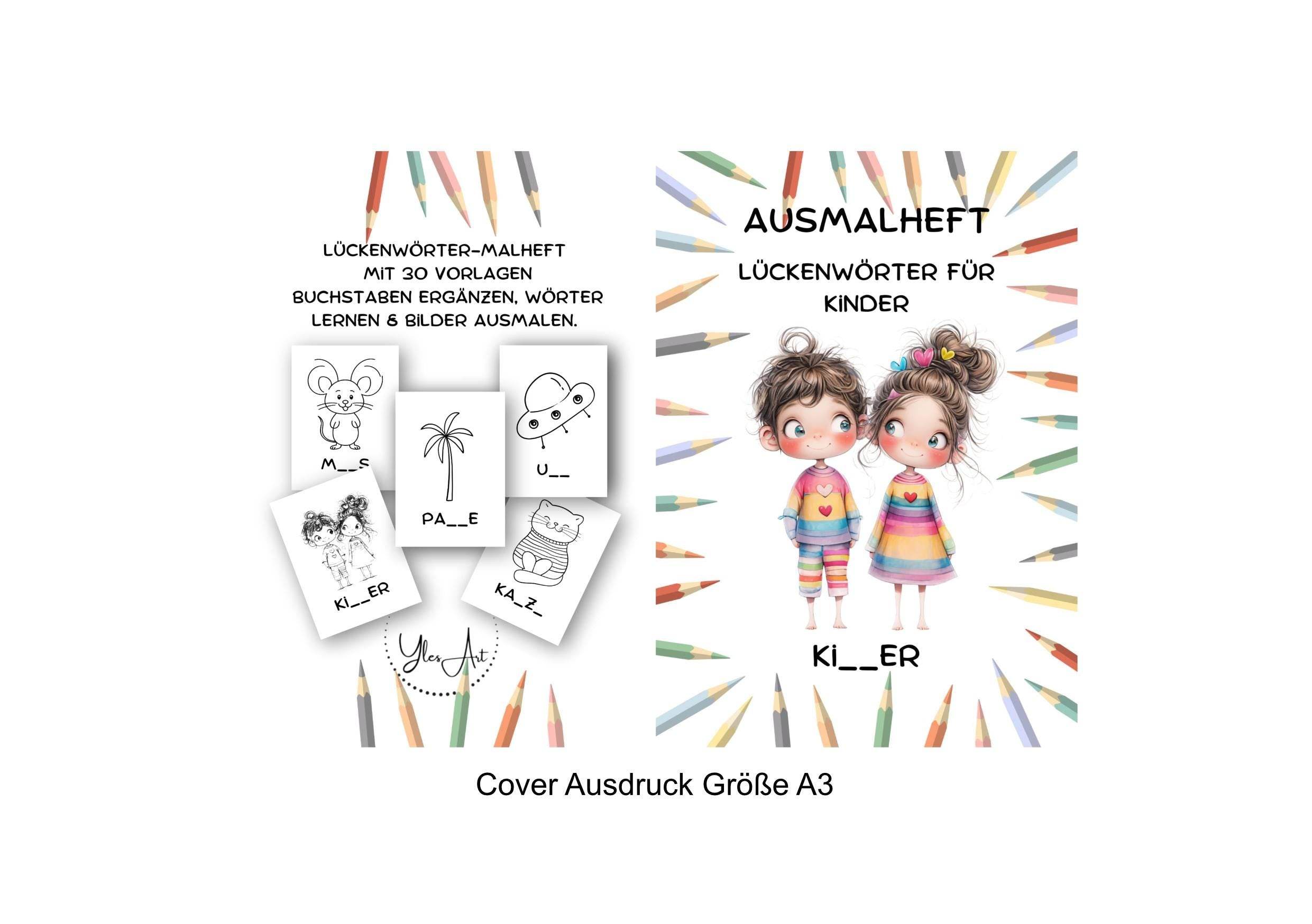 Lückenwörter-Malheft/Malvorlagen – 30 kreative Vorlagen zum Lernen & Ausmalen - Sewando