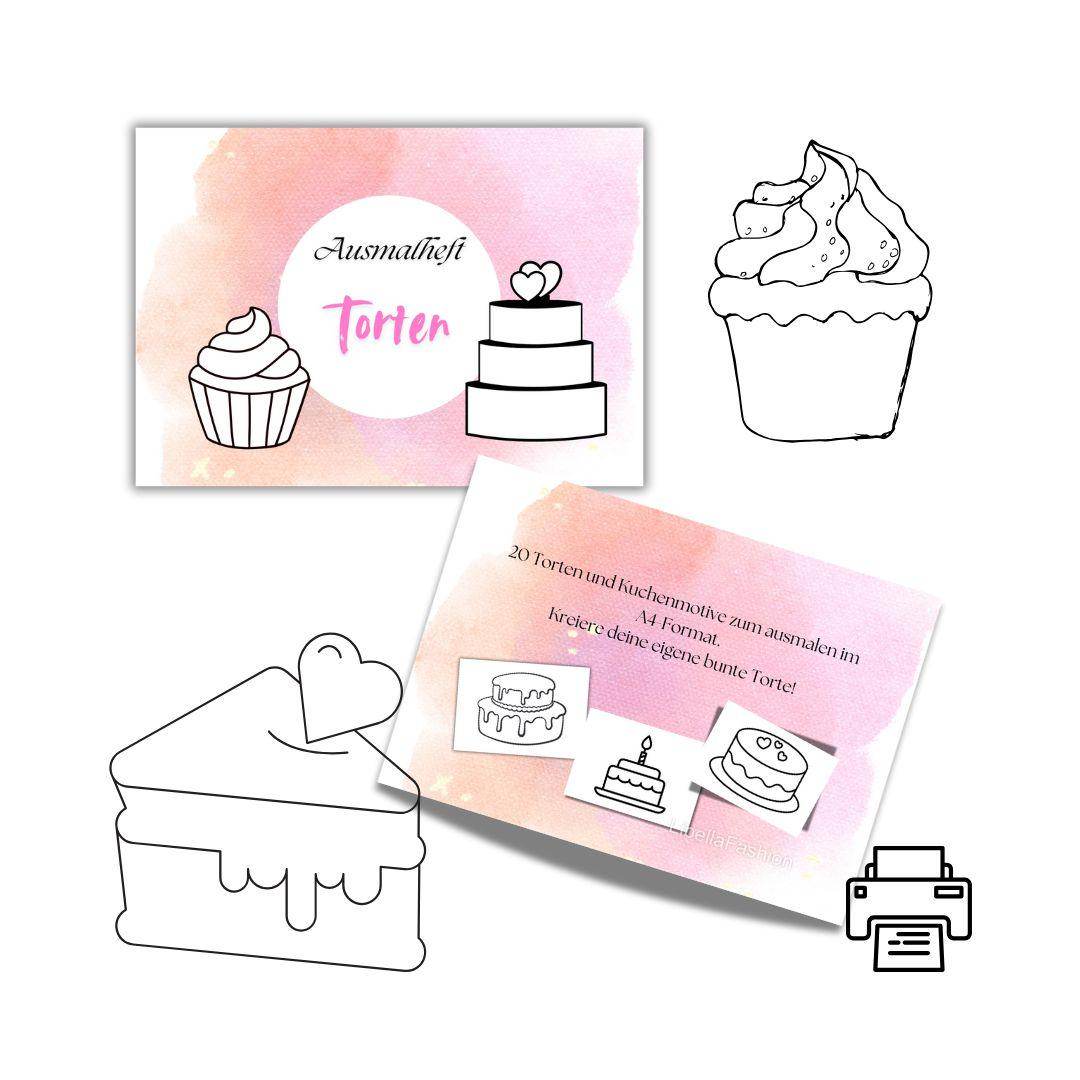 Ausmalbuch Malbuch Malheft Thema: Torten - 20 Kuchen & Tortenmotive zum ausmalen digitaler Sofortdownload - Sewando