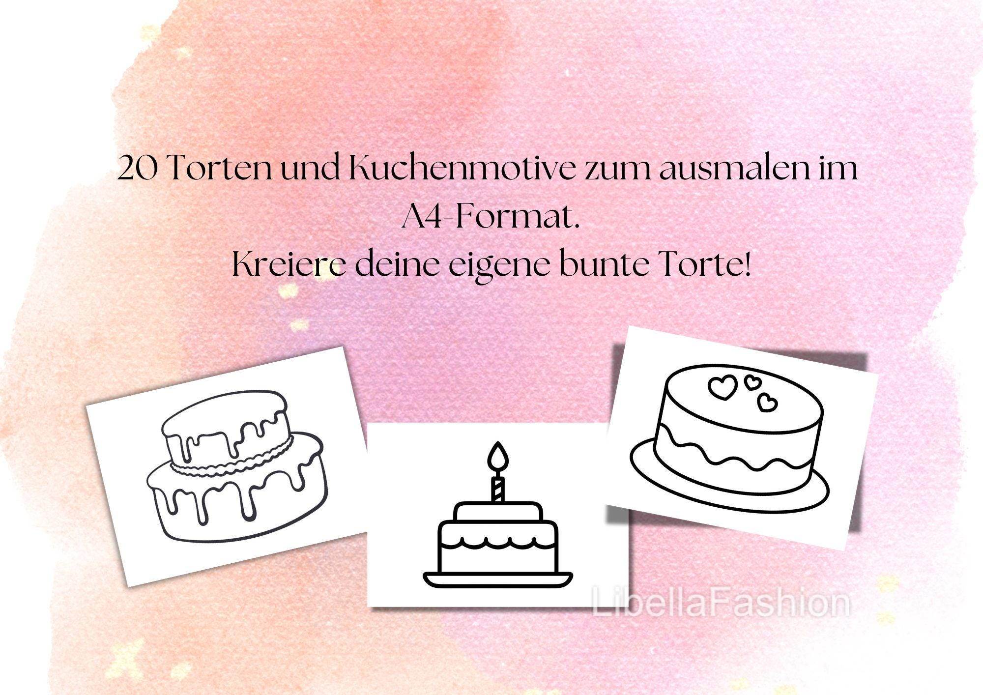 Ausmalbuch Malbuch Malheft Thema: Torten - 20 Kuchen & Tortenmotive zum ausmalen digitaler Sofortdownload - Sewando