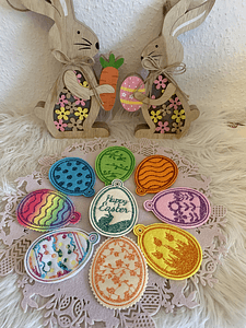 Stickdatei Ostereier In the Hoop, Eier Ostern Tischdeko 793 Blumen, Baumbehang - Sewando