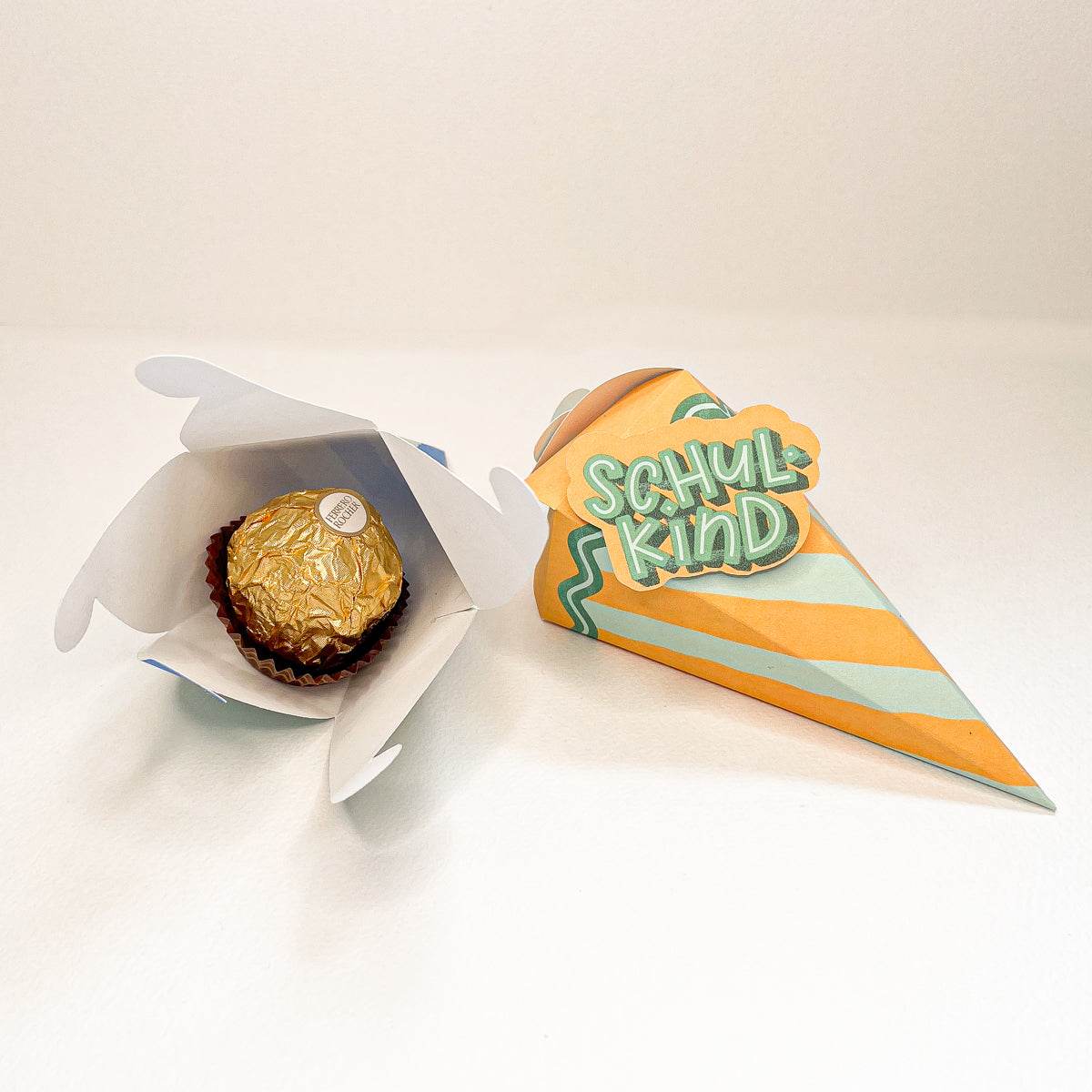 Mini-Schultüte Schulkind orange / grün - Printable & Plotterdatei - Sewando