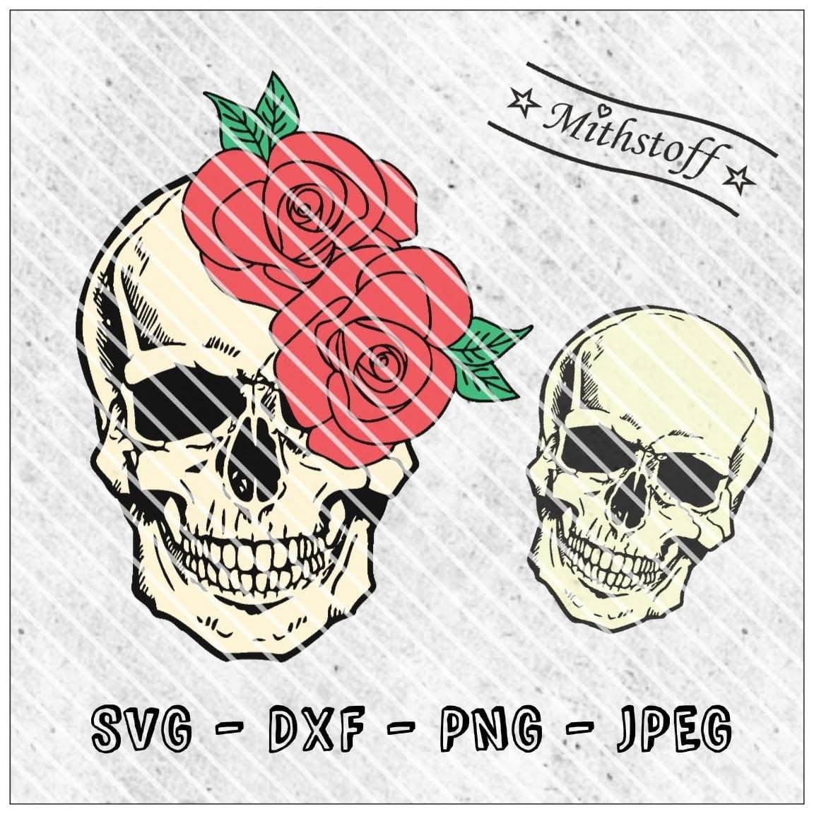 Plotterdatei - Skull - bones - Totenkopf - Skelett - Rosen - SVG - DXF - Sewando
