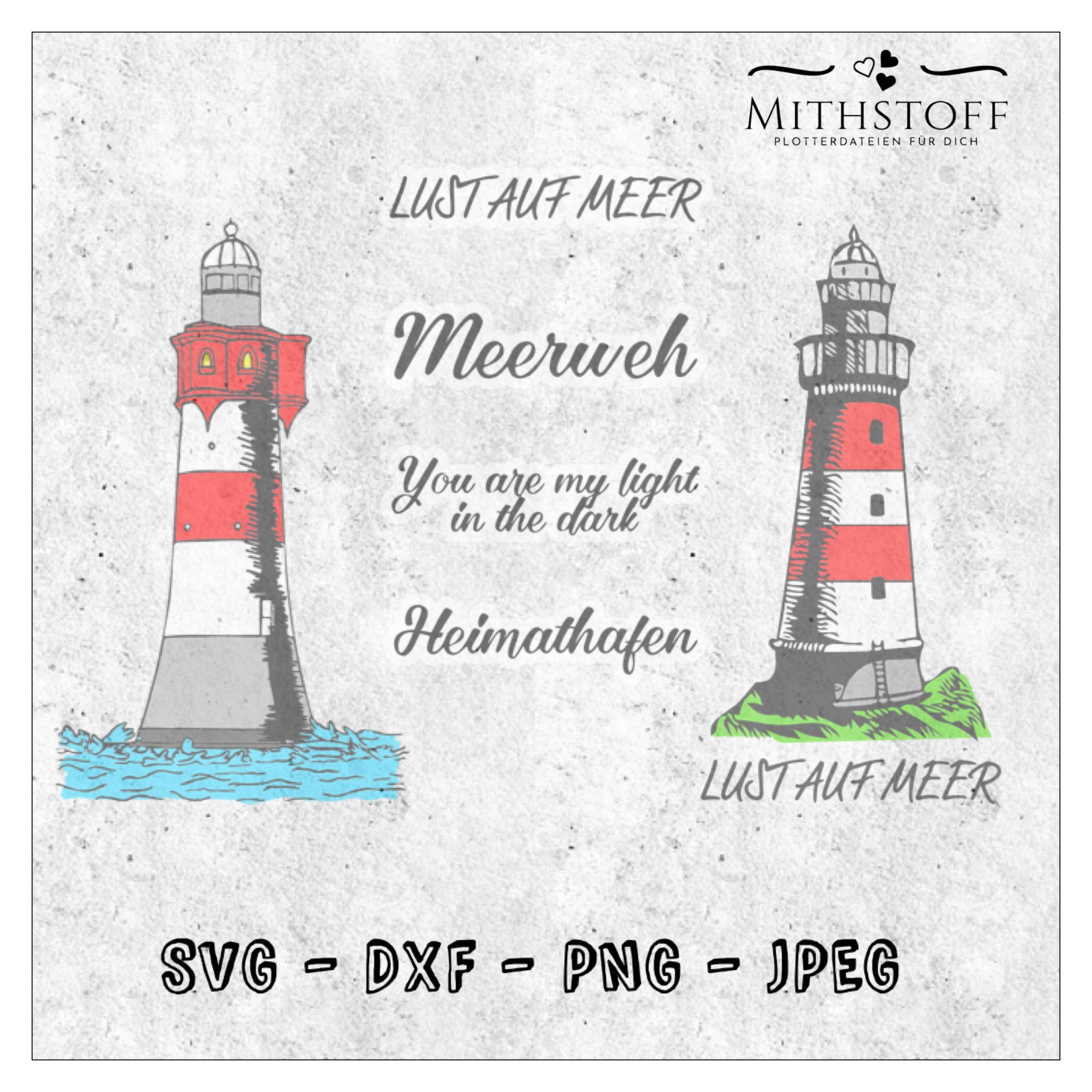 Plotterdatei - Maritim - Leuchtturm - SVG - DXF - PNG - Datei - Wasser - Sewando
