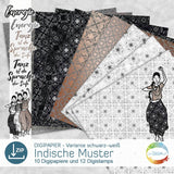 Digipapier-Set schwarz-weiße Indische Muster - Musterpapier, Designpapier, Sublimation - Sewando