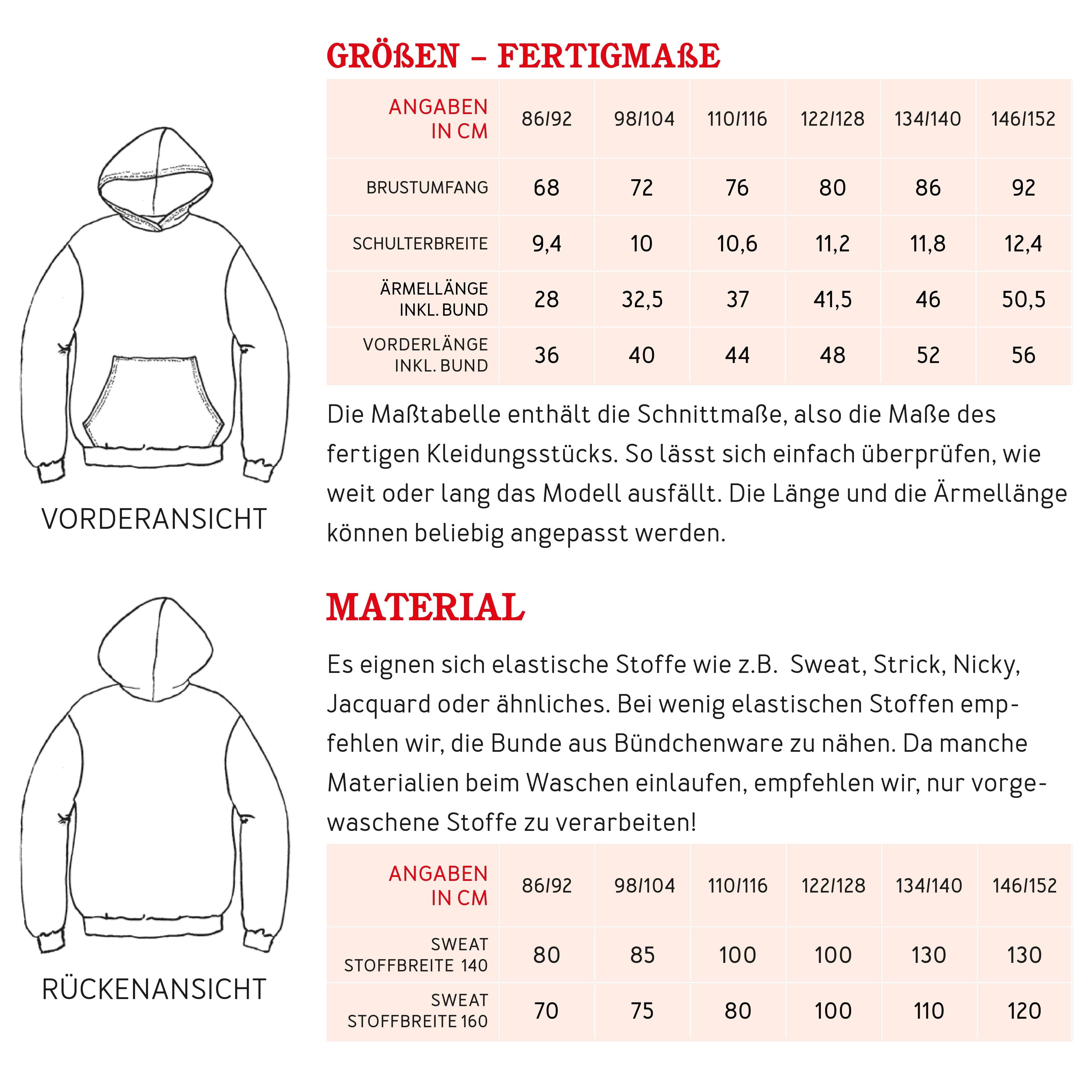 Hoodie JONA | Schnittmuster Gr. 86-152 - Sewando