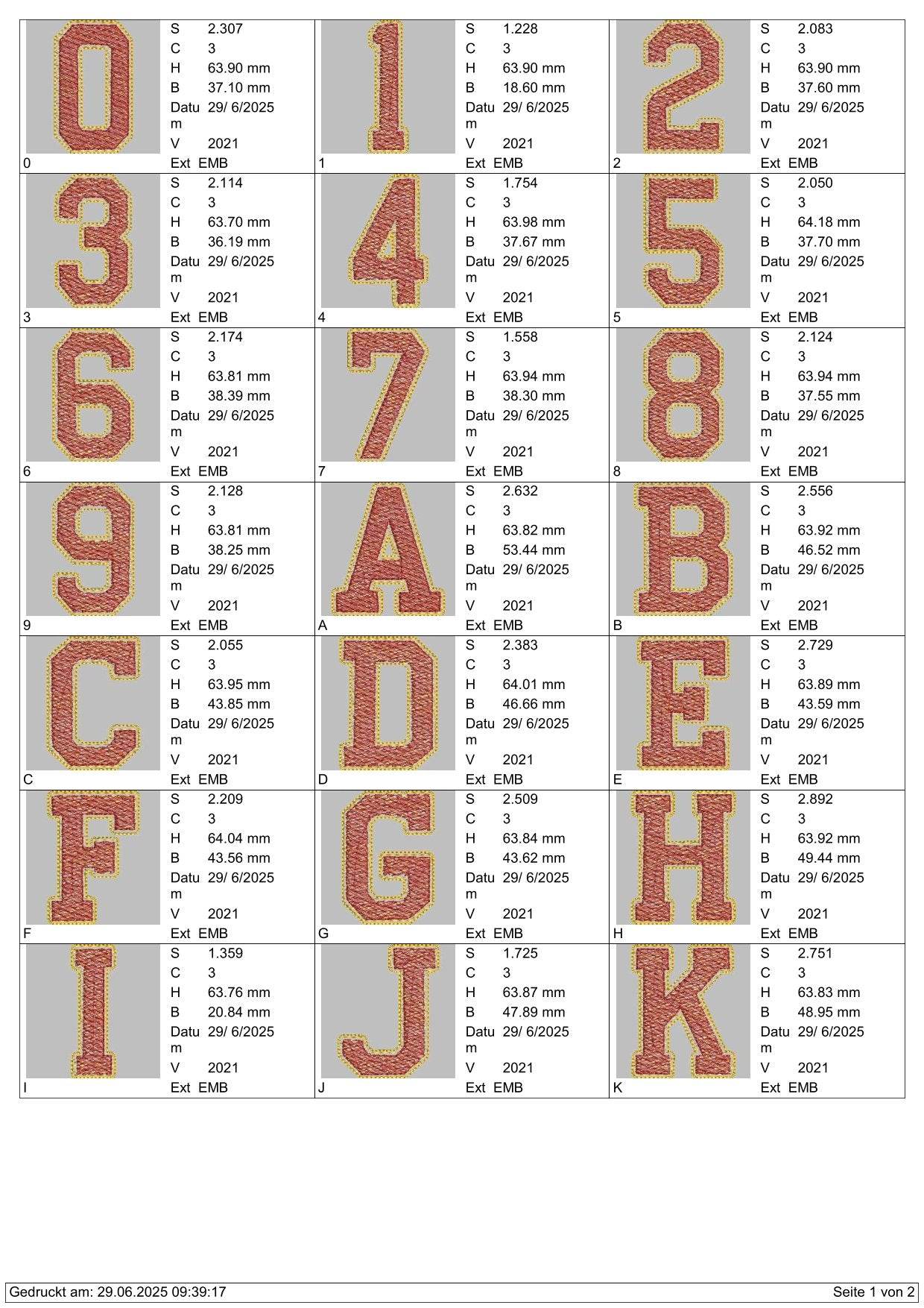 Stickdatei Glitter Vinyl Schrift College Style ca. 65mm Applikation Set 2541 - Sewando