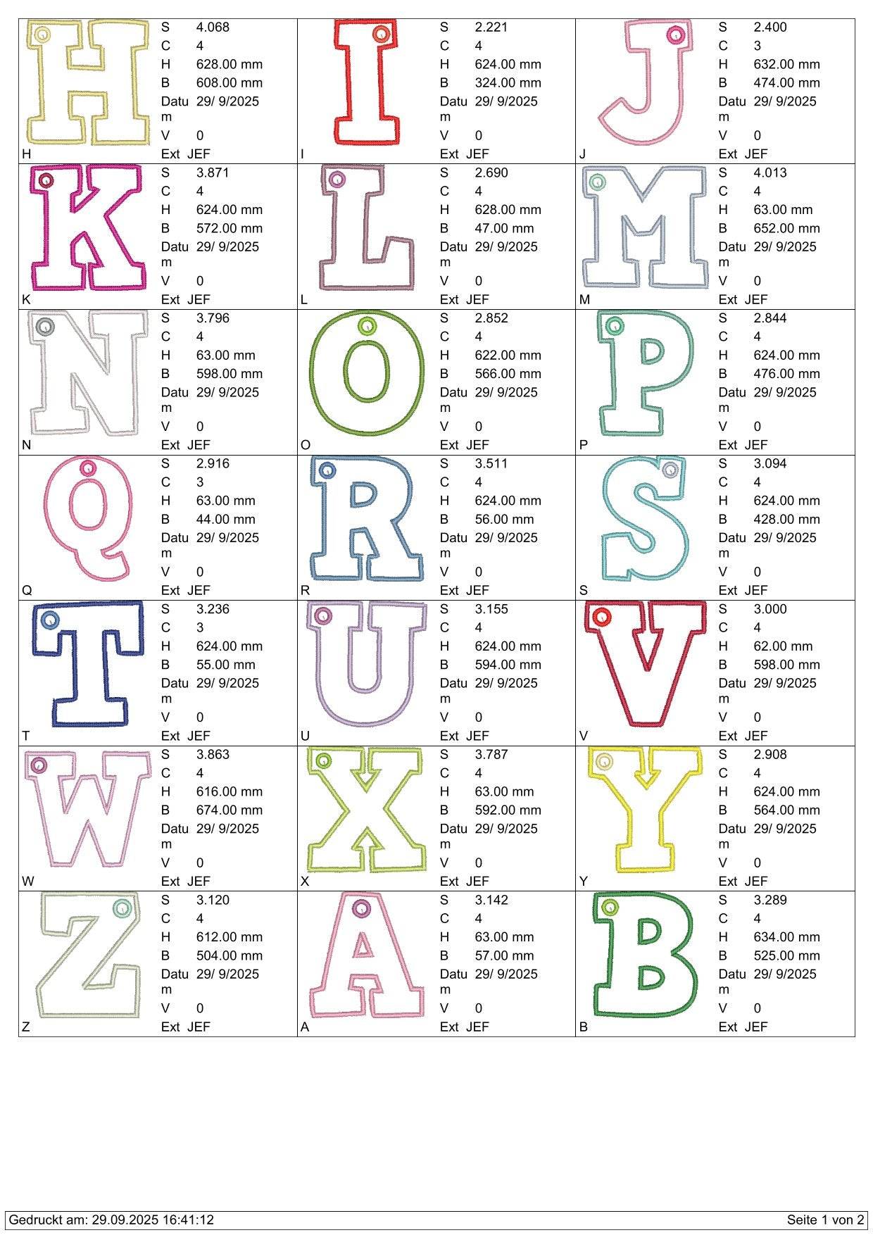 Stickdatei ABC Buchstaben Schlüsselanhänger Applikation Taschenbaumler Monogramm Set 300 - Sewando