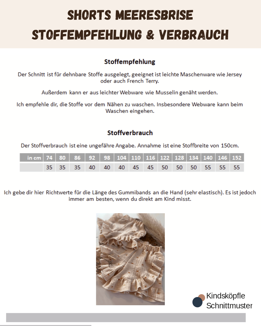Schnittmuster Meeresbrise – Shorts Größen 74-152 : - Sewando