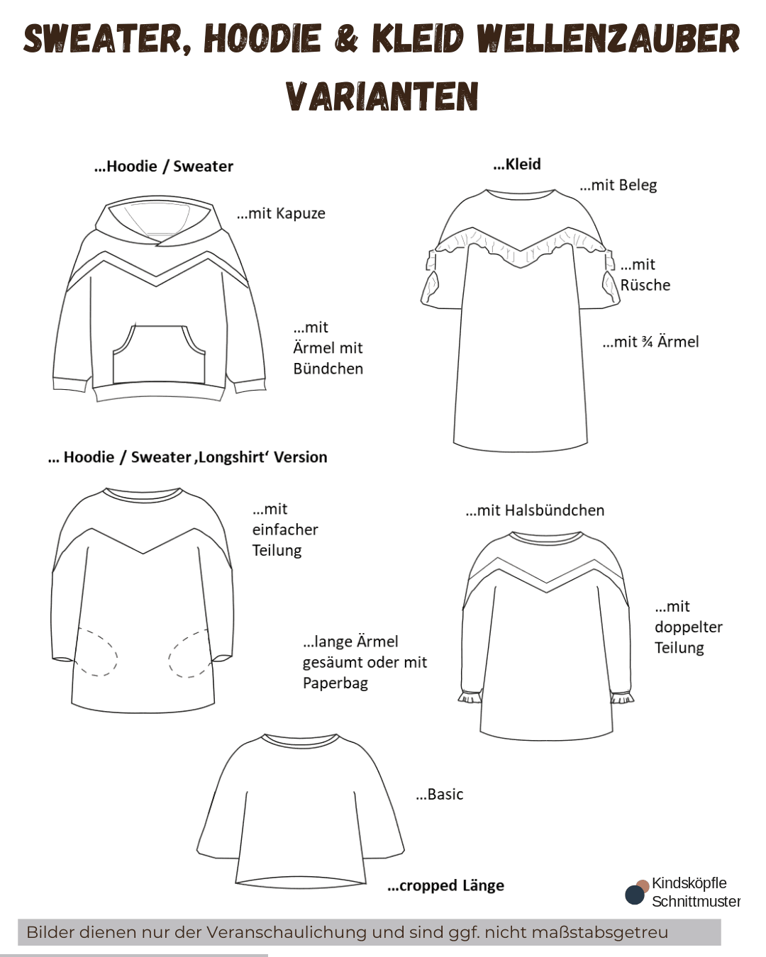 Schnittmuster Wellenzauber – Sweater, Hoodie & Kleid Größen 86-152 : - Sewando