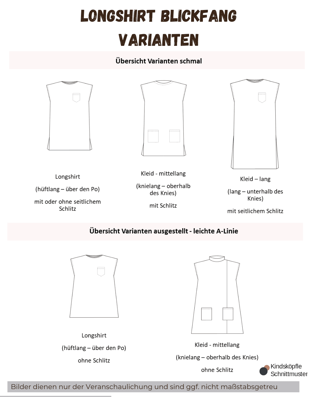 Schnittmuster Blickfang – Longshirt Größen 92-152 - Sewando