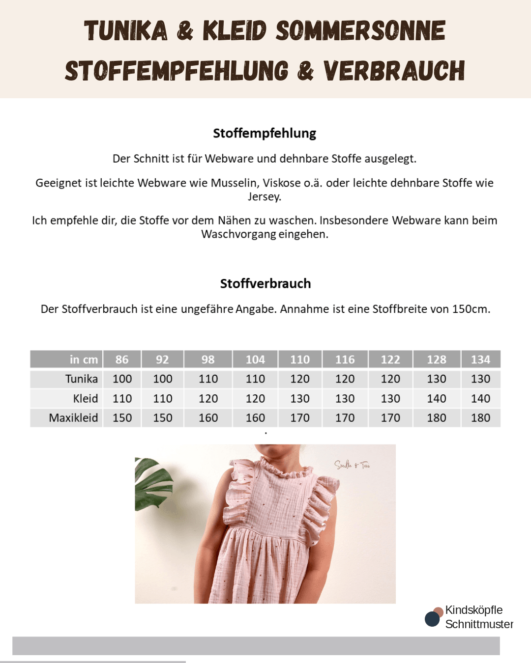 Schnittmuster Sommersonne – Tunika oder Kleid Größen 86-140 : - Sewando