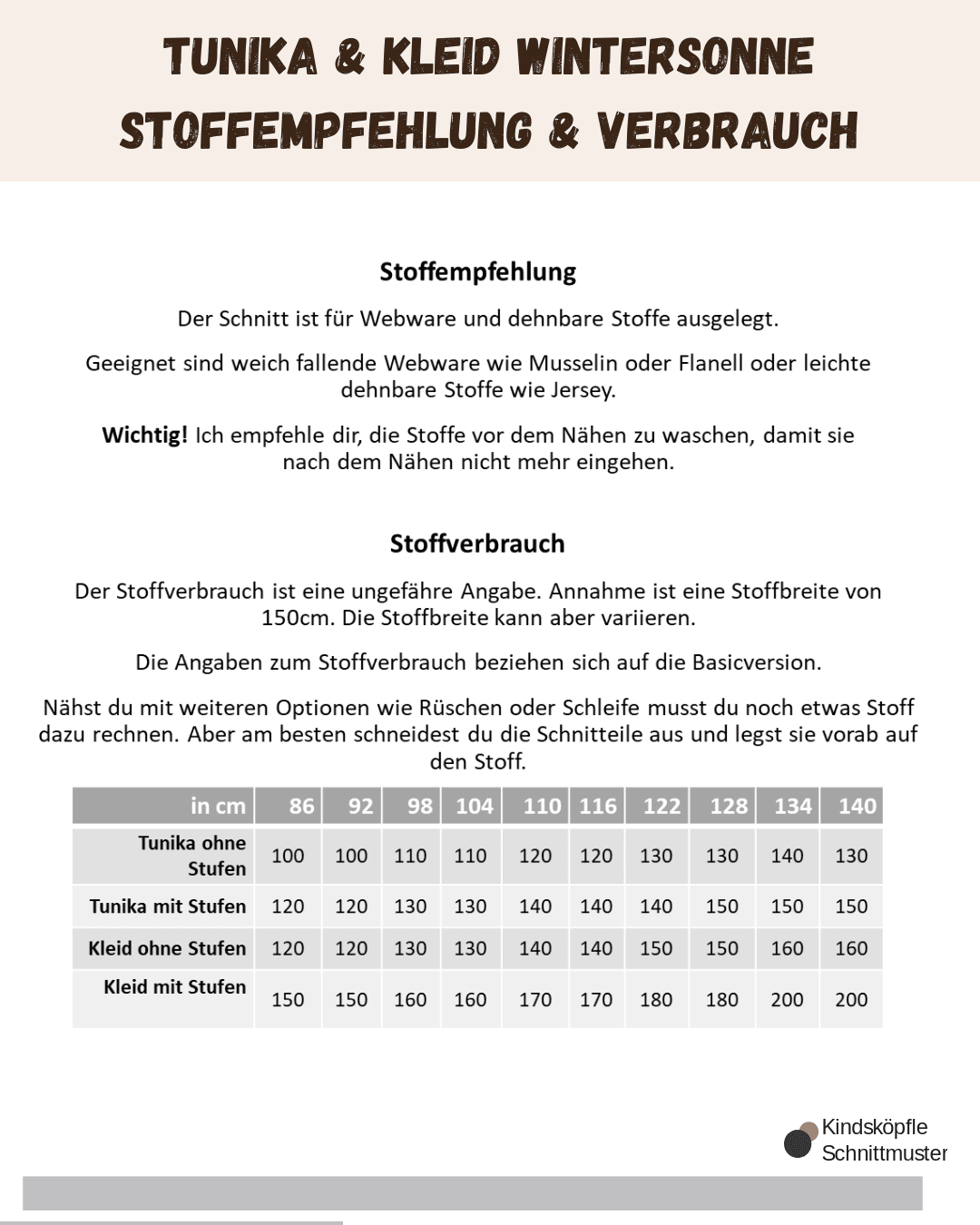 Schnittmuster Wintersonne – Tunika & Kleid Größen 86-140 : - Sewando