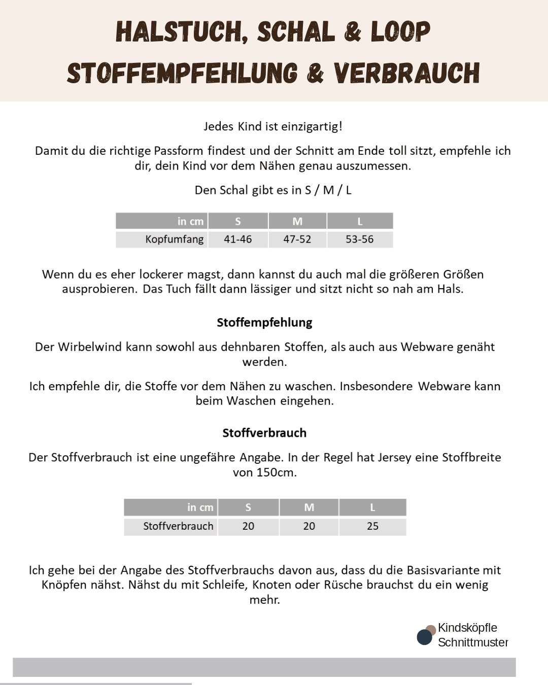 Schnittmuster Wirbelwind – Halstuch, Schal & Loop Größen S/M/L (KU 41-56 cm) : - Sewando