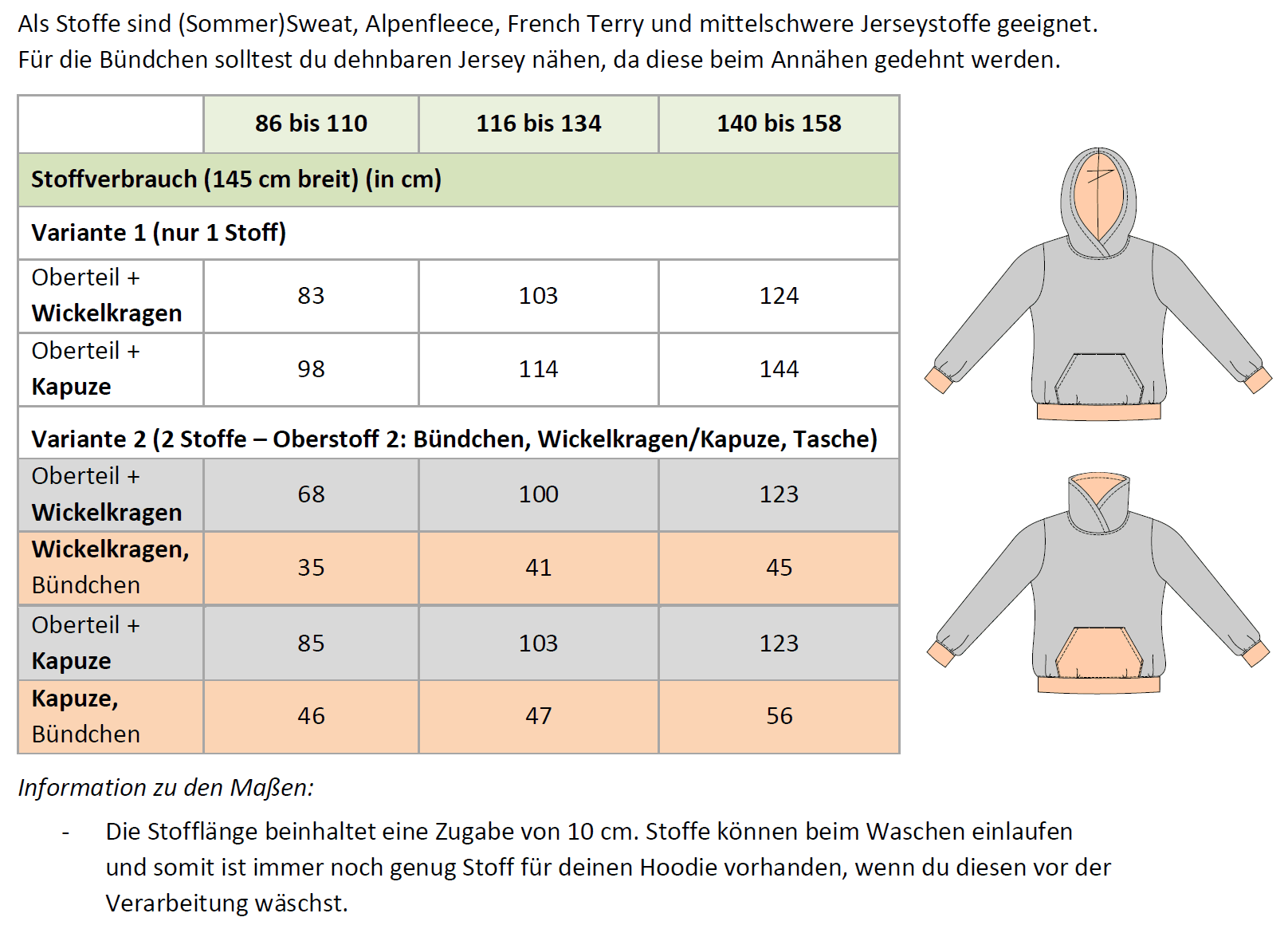 Schnittmuster Kim - Kinderhoodie mit Kapuze oder Wickelkragen Gr. 86-158 - Sewando