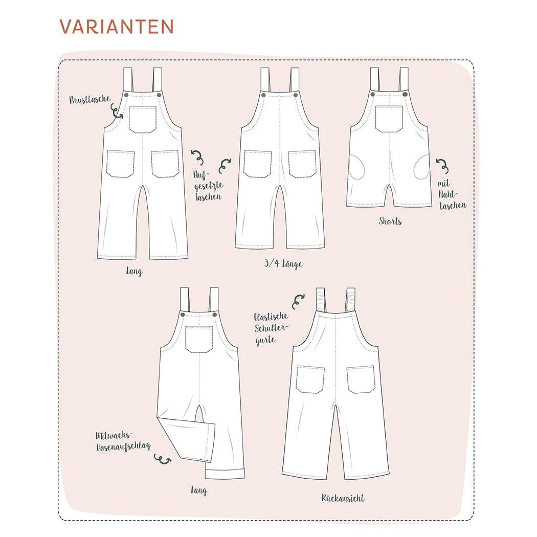Schnittmuster Mitwachs-Kinderlatzhose & Latzshorts | Gr. 86 - 128 - Sewando
