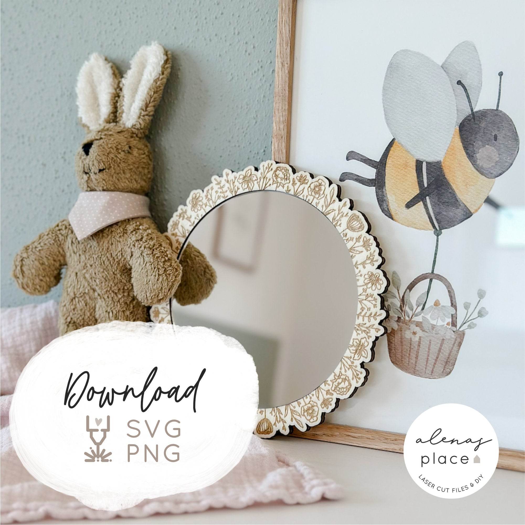 Laserdatei | Kinderspiegel mit Blumen-Design | inkl. Gewerbelizenz - Sewando