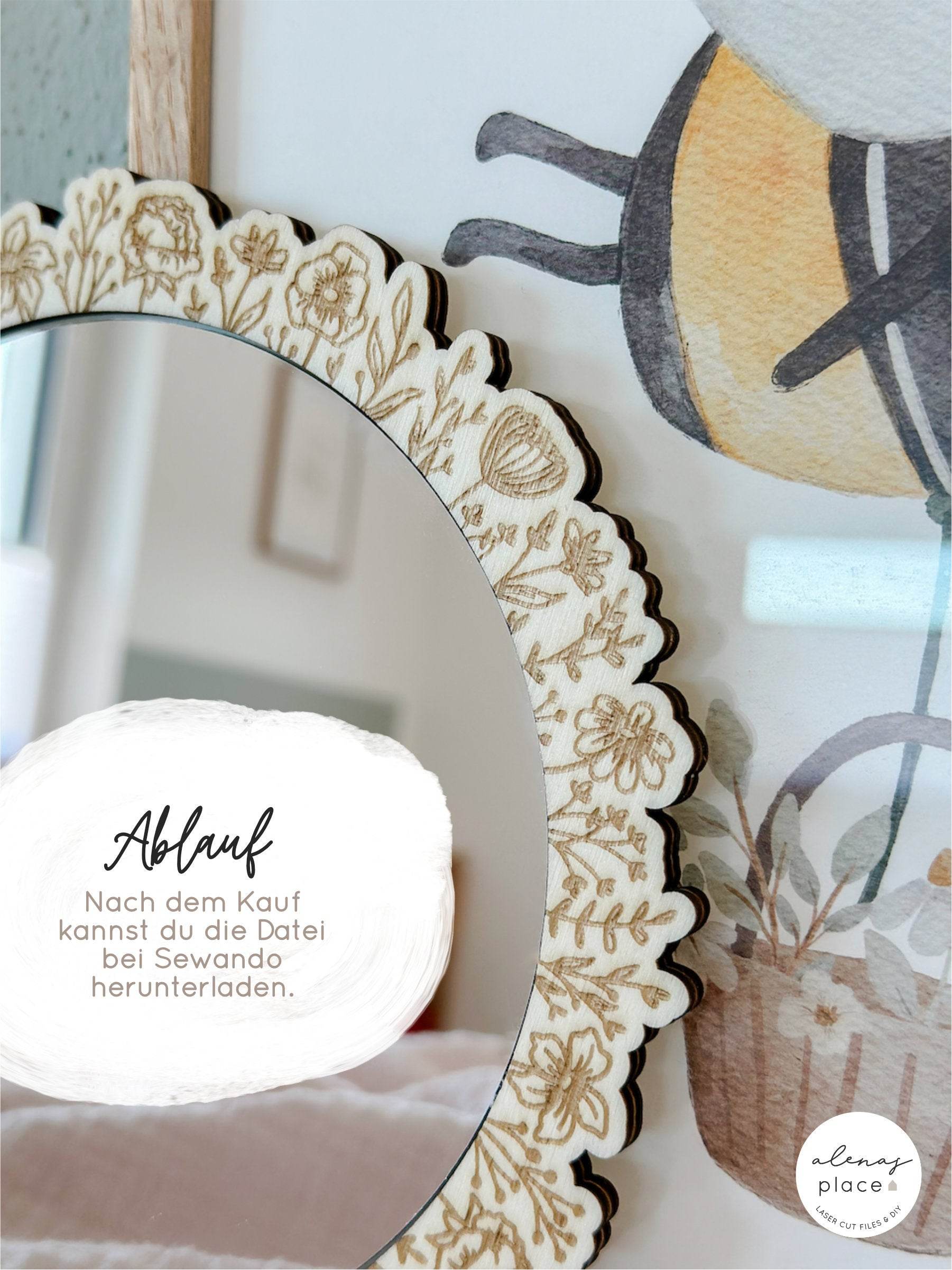 Laserdatei | Kinderspiegel mit Blumen-Design | inkl. Gewerbelizenz - Sewando