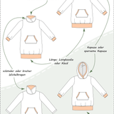 Schnittmuster Klara - Longhoodie und Sweatkleid für Kinder - mit Kapuze/Wickelkragen Gr. 86-158 - Sewando