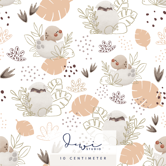 Nahtloses Muster | Stoffmuster Little Dinosaur | Weiß Lachs | 25x25cm - Sewando