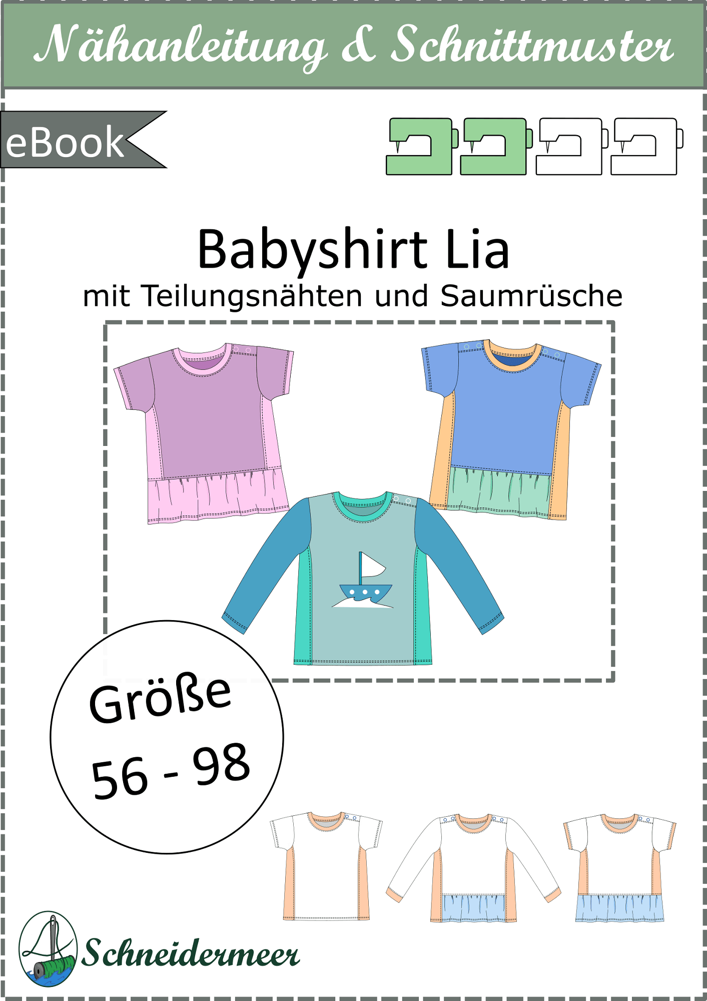 Schnittmuster Lia – Babyshirt mit Teilung & Knopfleiste aus Jersey Gr. 56-98 - Sewando
