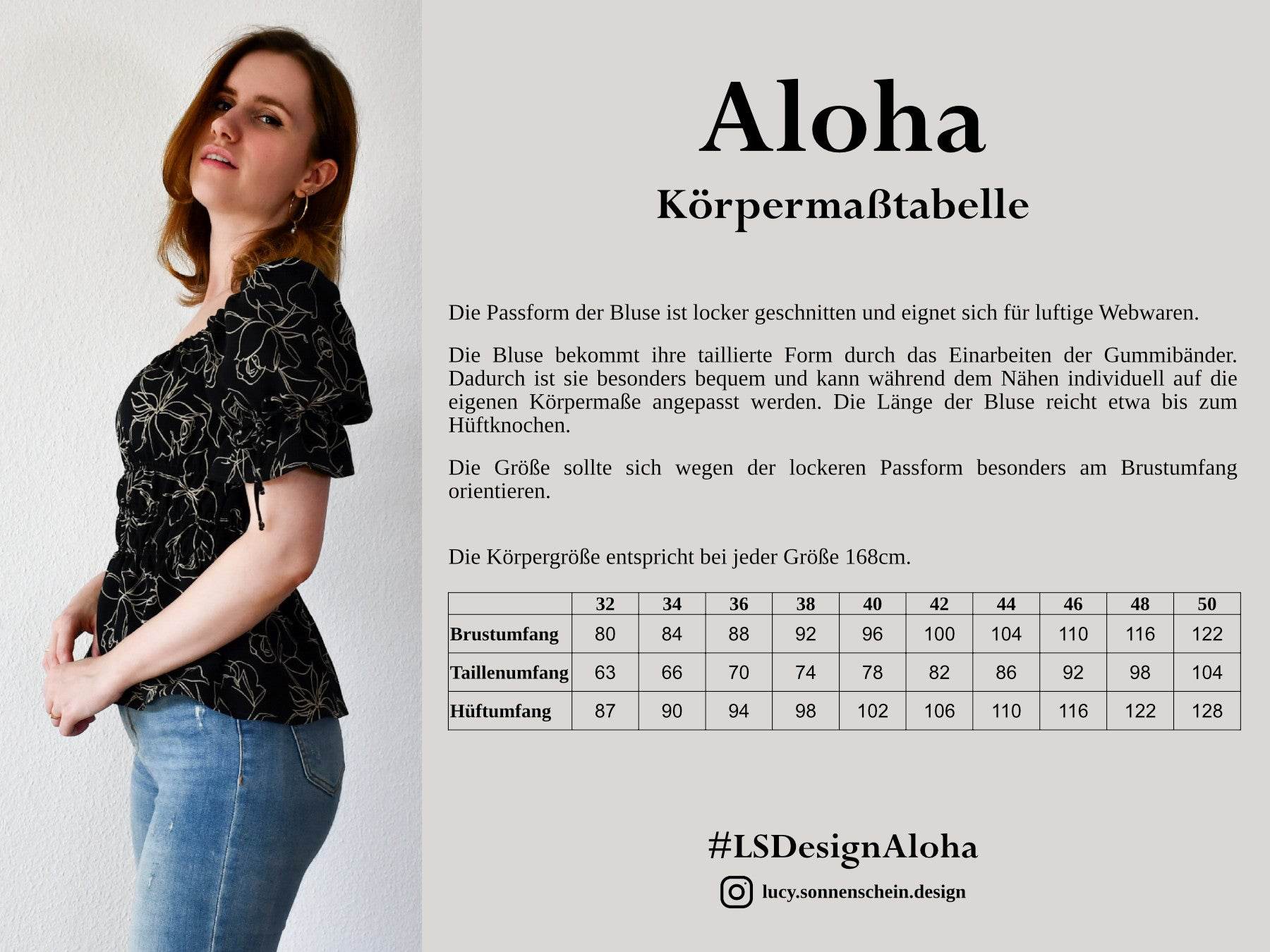 Milchmädchen Bluse/Top - Aloha - Schnittmuster - Gr. 32-50 - Sewando