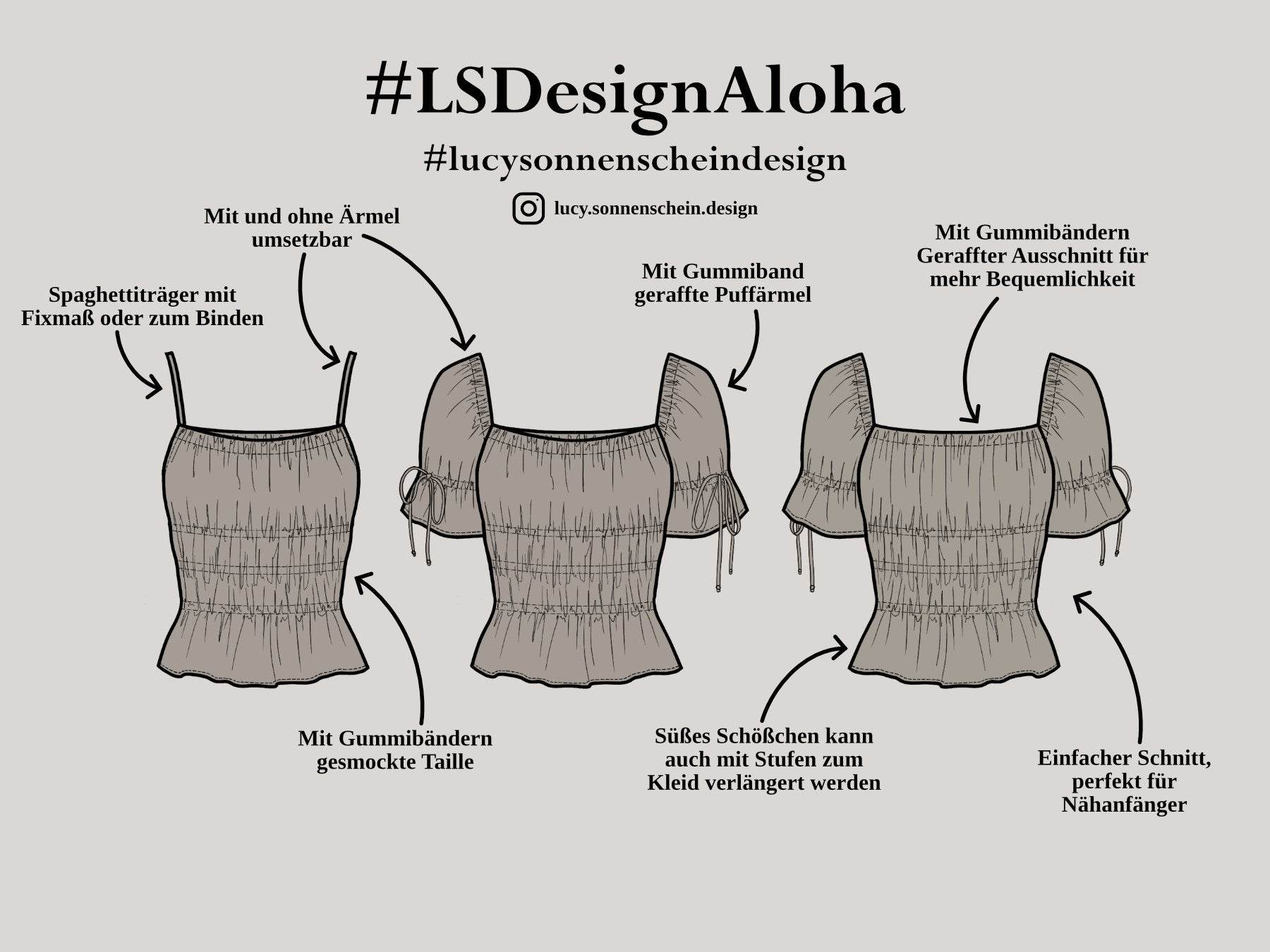 Milchmädchen Bluse/Top - Aloha - Schnittmuster - Gr. 32-50 - Sewando