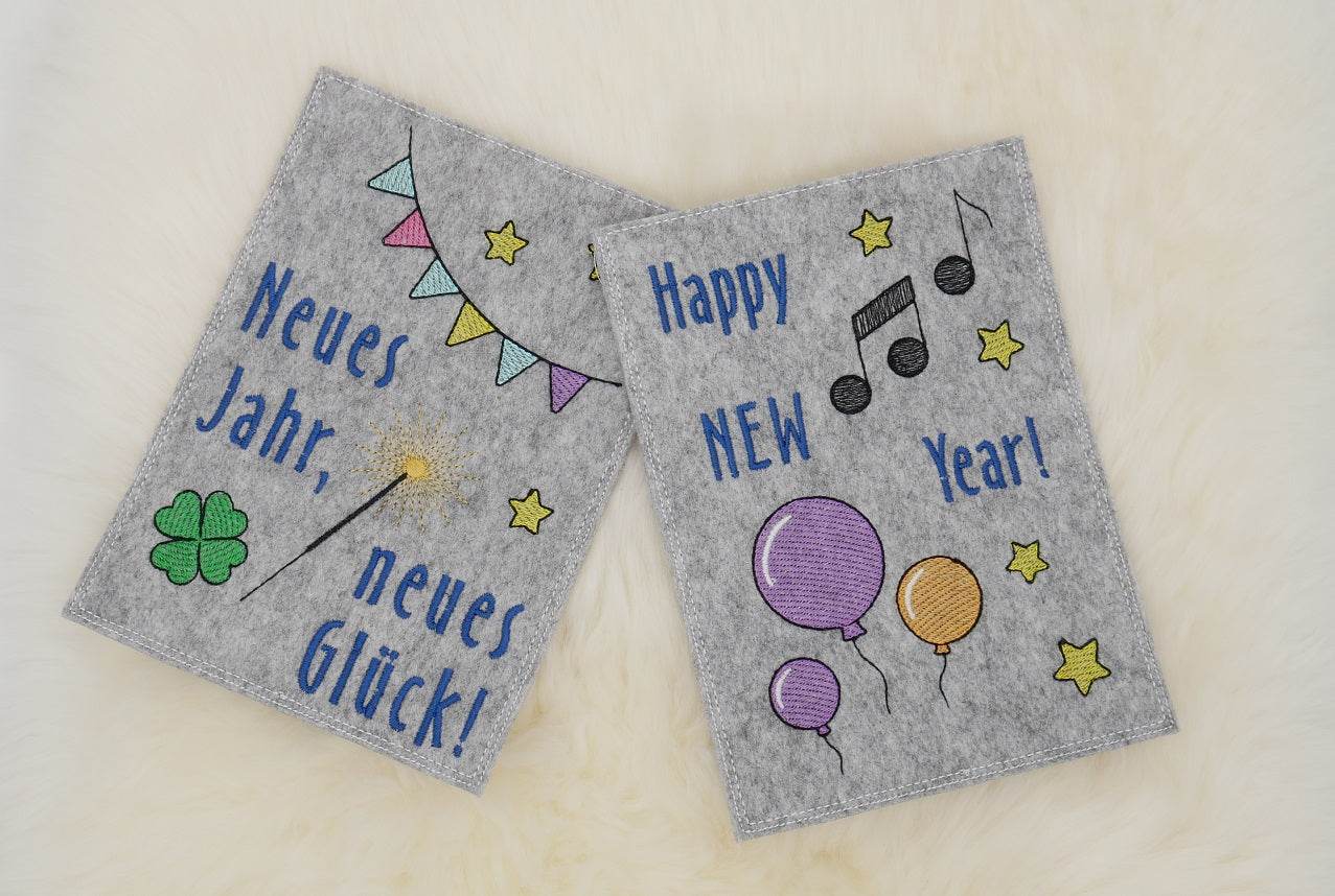 Stickdatei Set ITH Grußkarten Silvester Silvesterparty Gnom Happy New Year - Sewando