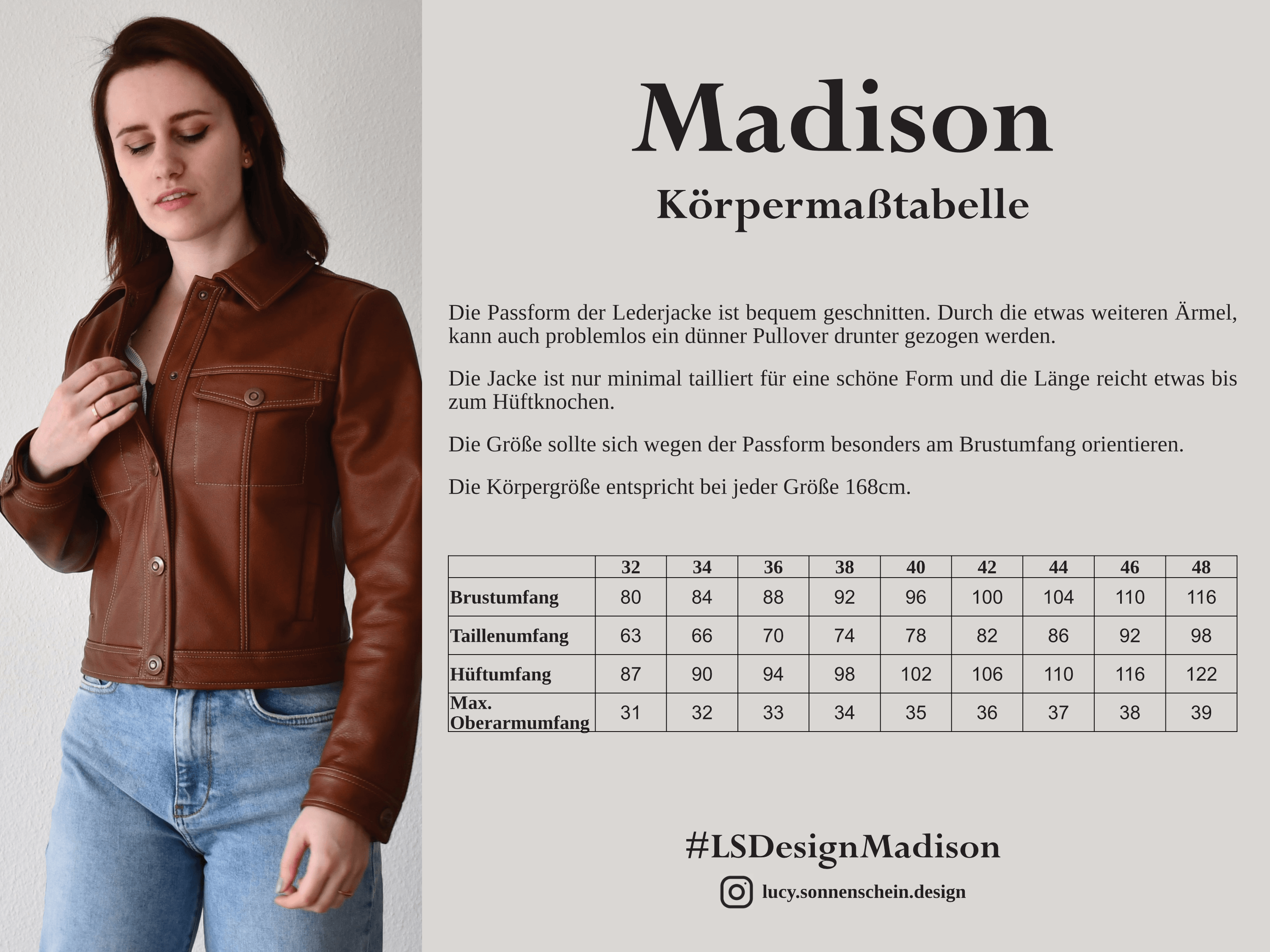 Lederjacke - Madison - Schnittmuster - Gr. 32-48 : - Sewando