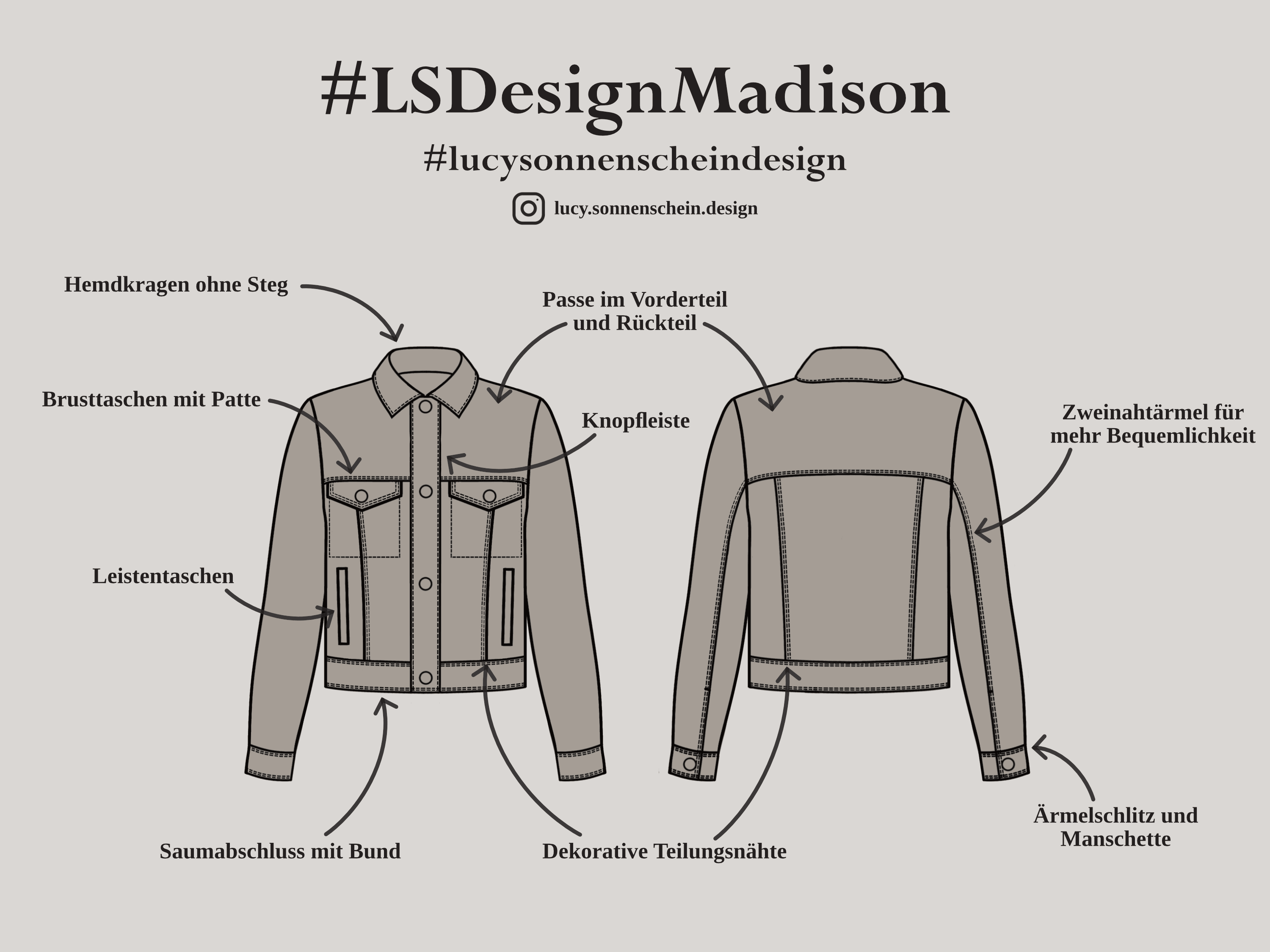 Lederjacke - Madison - Schnittmuster - Gr. 32-48 : - Sewando