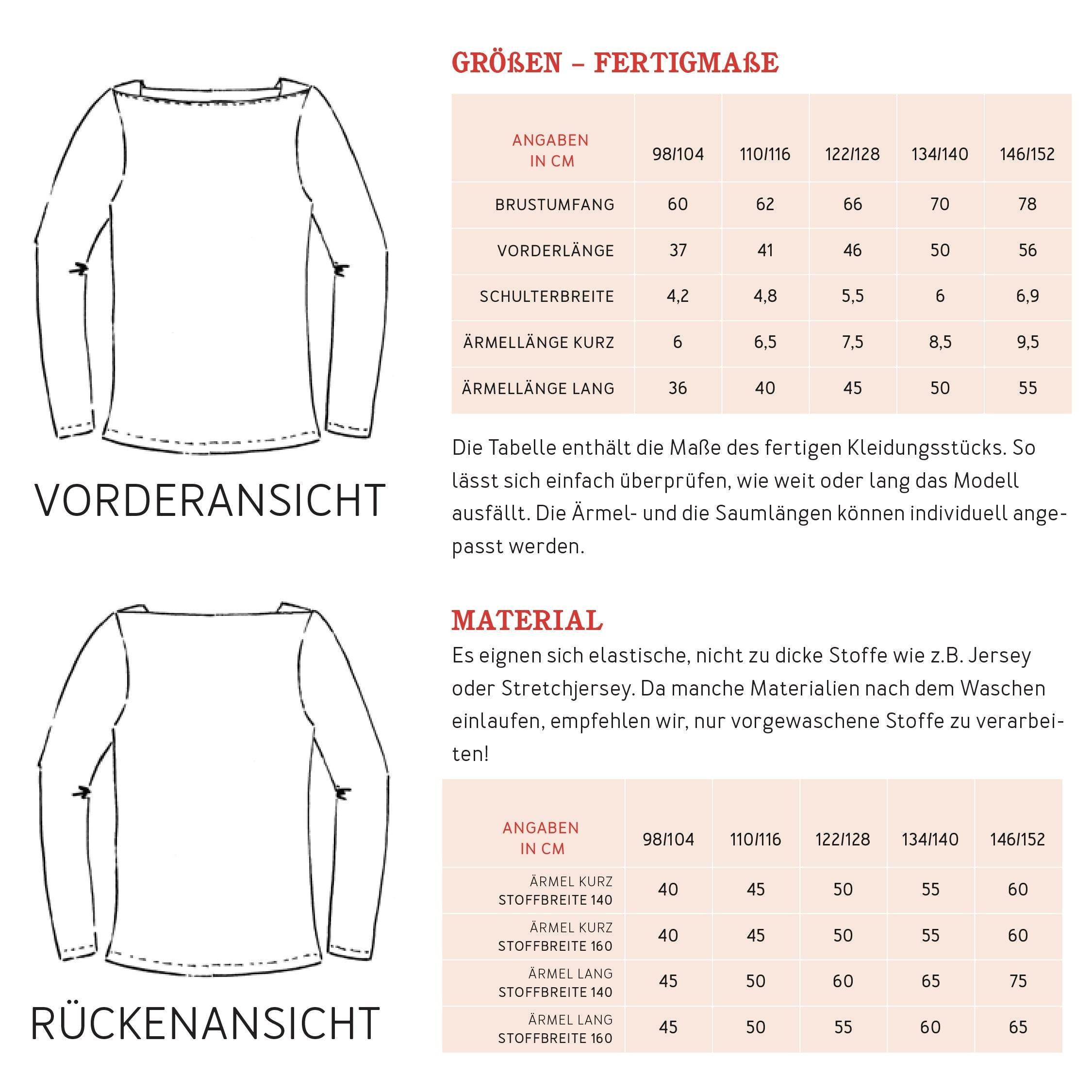 Shirt MARLENE | Schnittmuster Gr. 98-152 - Sewando