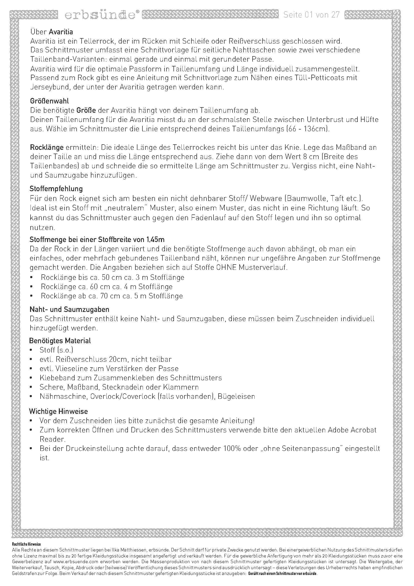 Schnittmuster Tellerrock mit Petticoat AVARITIA (34-58) : - Sewando