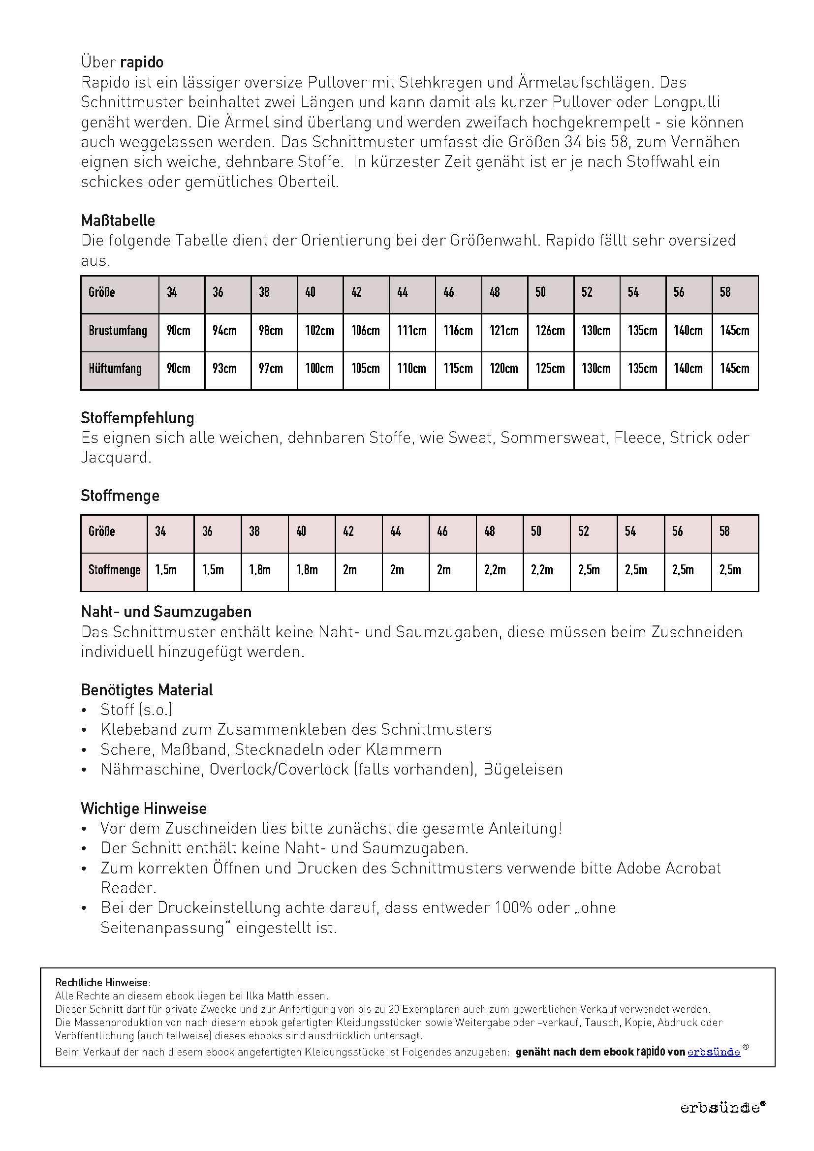 Schnittmuster Oversize Pullover RAPIDO (34-58) - Sewando