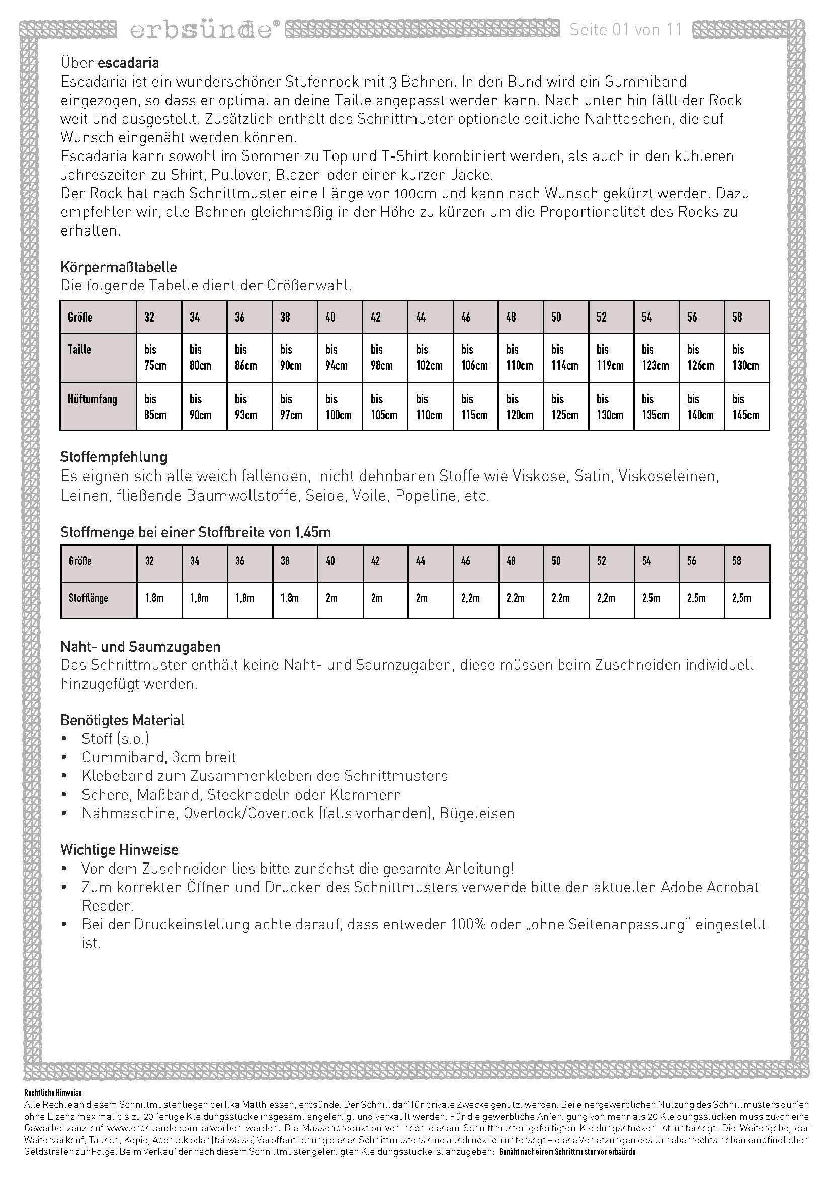 Schnittmuster Stufenrock ESCADARIA (32-58) : - Sewando